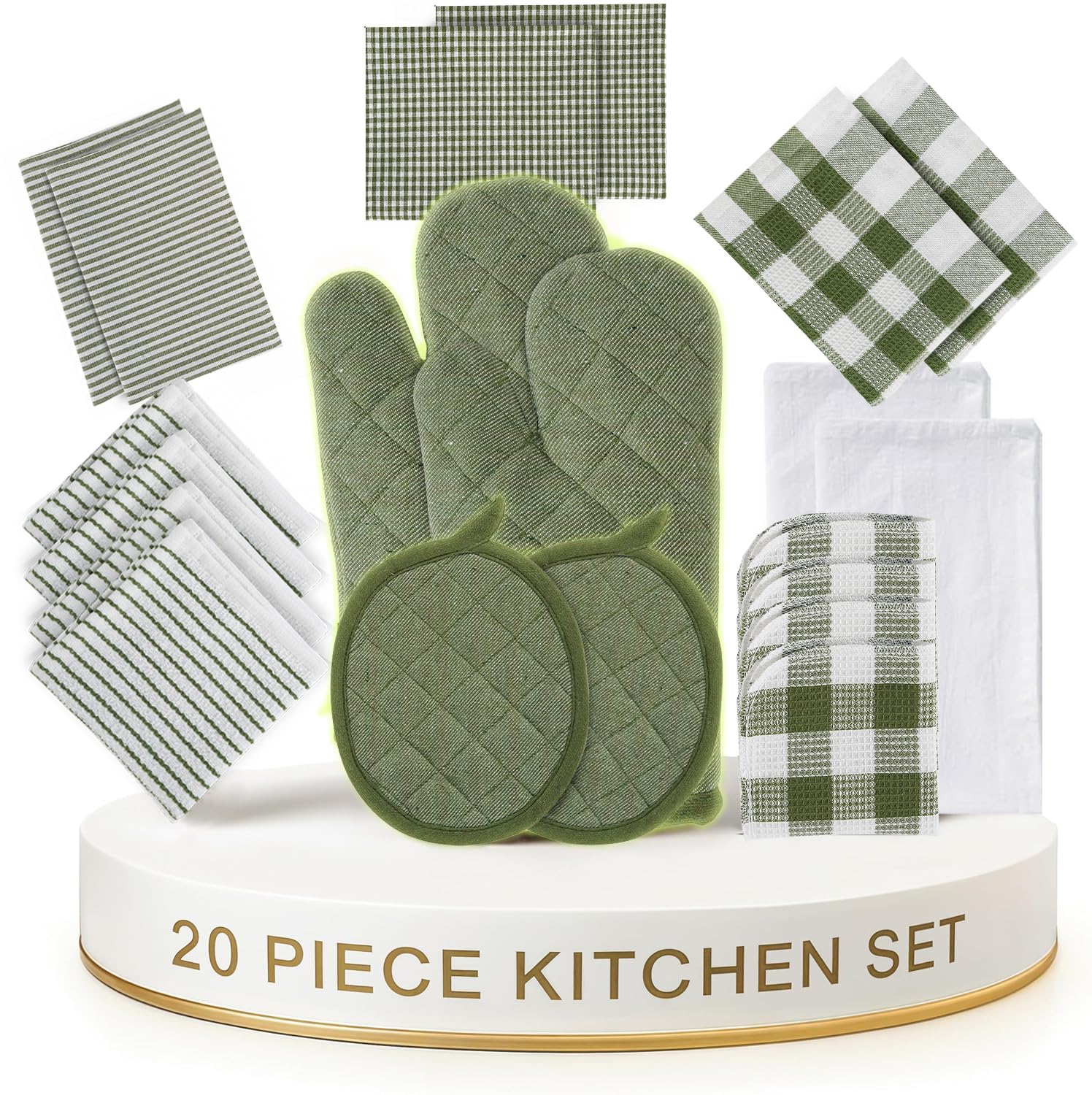 LANE LINEN Kitchen Towels and Dishcloths Sets - 20 Pc Kitchen Essentials for New Home, Heat Resistant Oven Mitts & Pot Holder, A