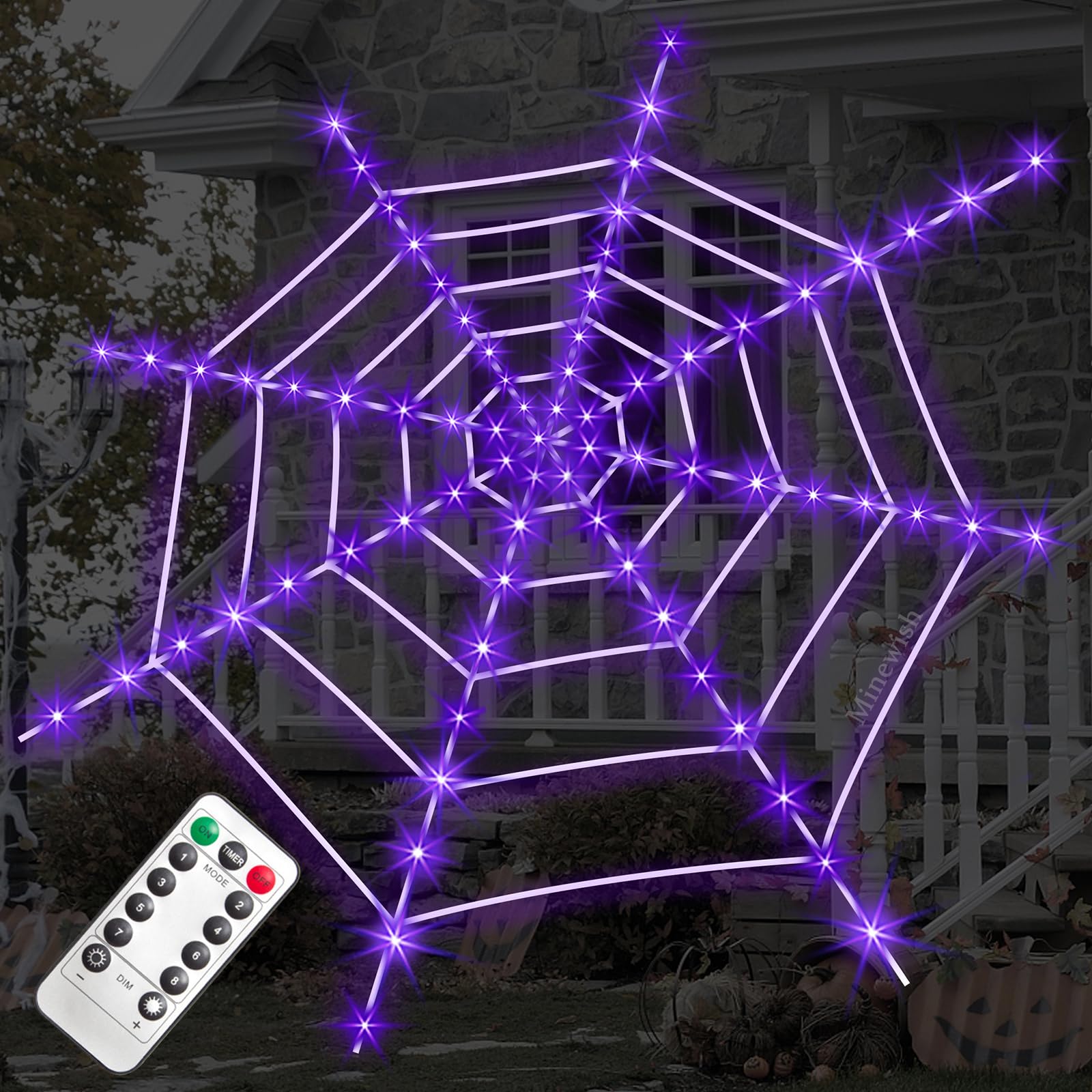 Halloween Decorations Spider Web Lights, 120 Purple LED Light Up 12 FT Giant Spiderweb Large Outdoor Lighted Decor Huge Cobweb S