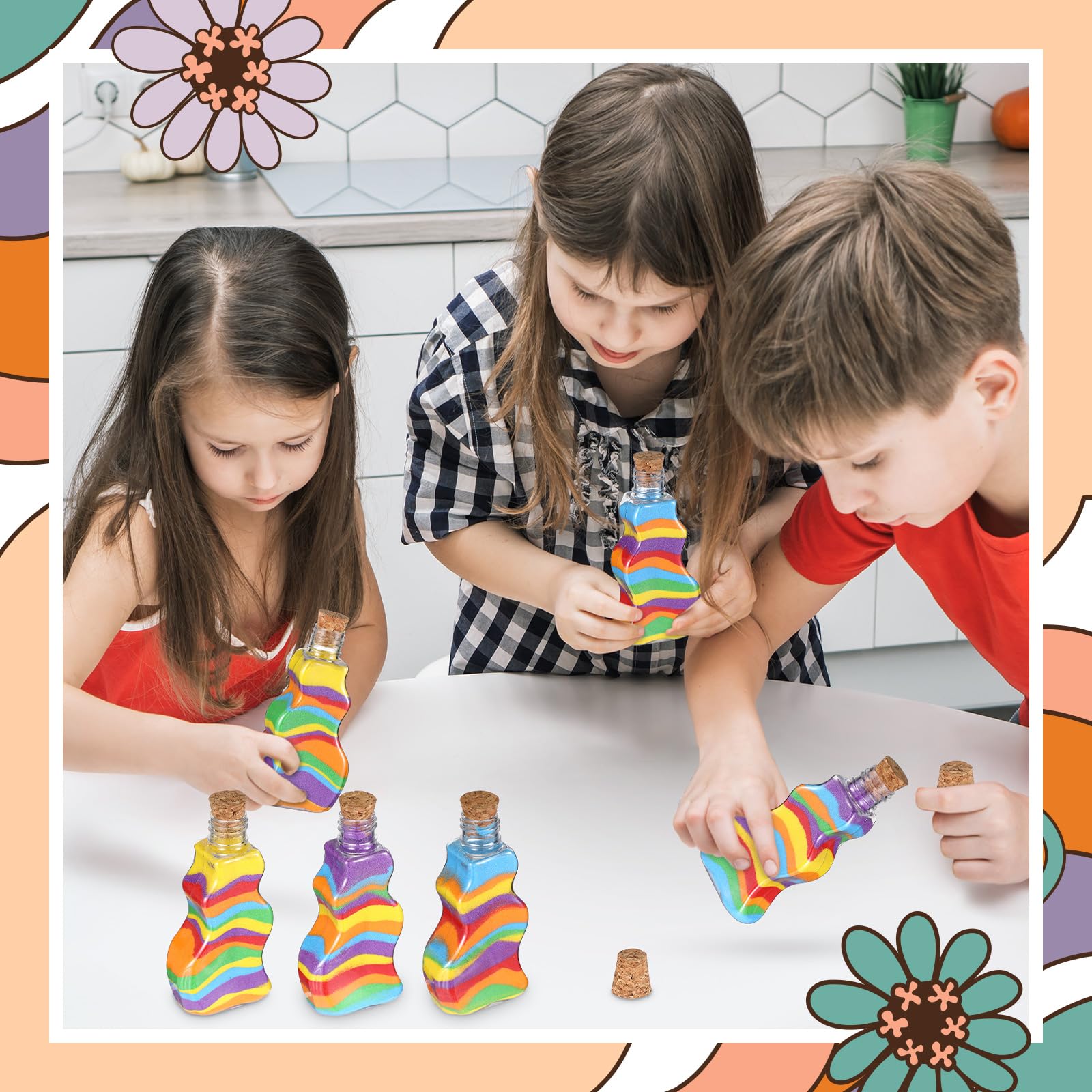 Nuenen Plastic Sand Art Bottles with Corks Wave Shaped Sand Art Transparent Containers with Mini Funnels for Wedding Invitations