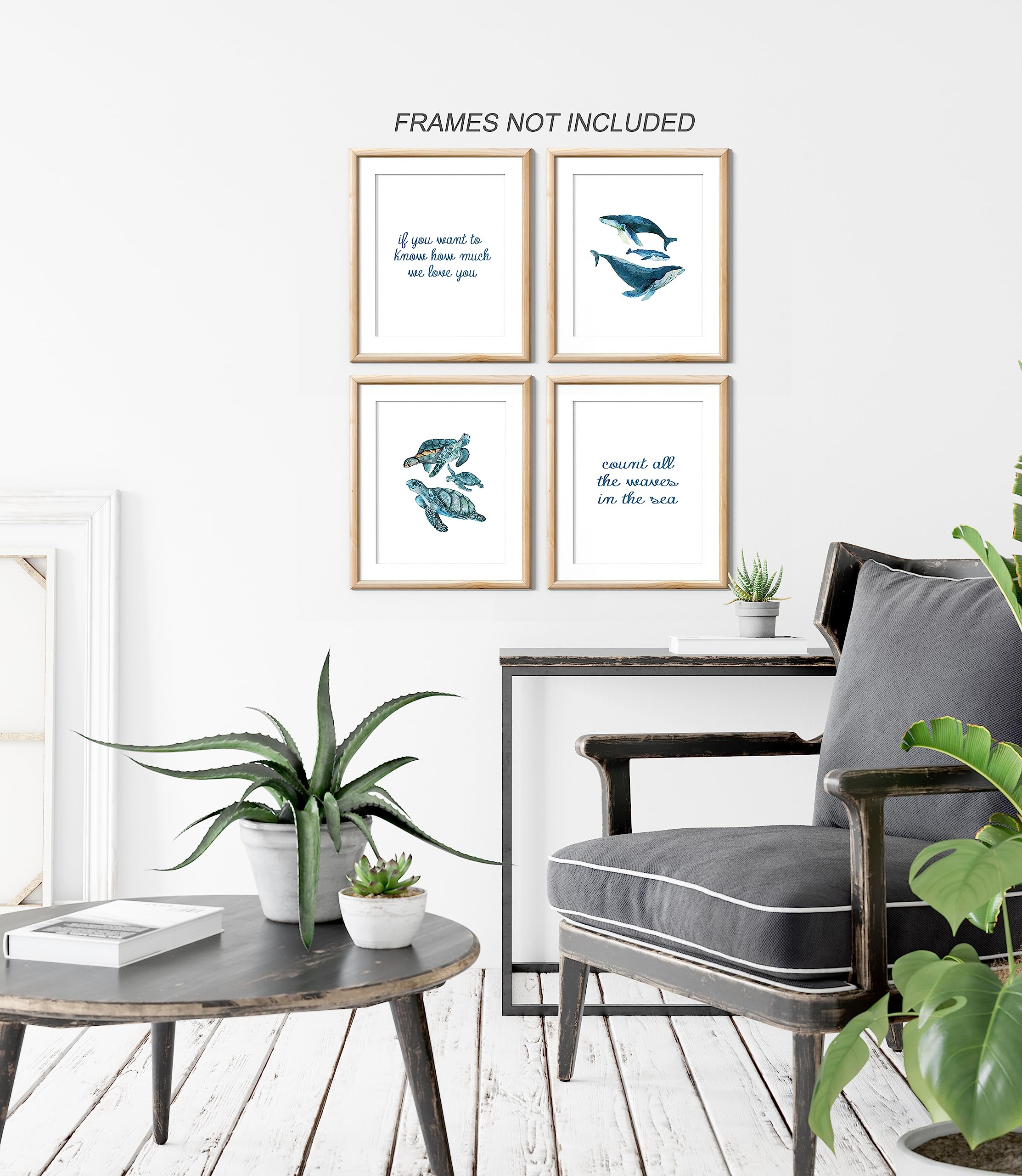 Xwelldan Watercolor Nautical Whale Ocean Sea Turtle Love You Wall Art Prints,Baby Shower Gifts For Boys Kids,Nursery Wall Art De