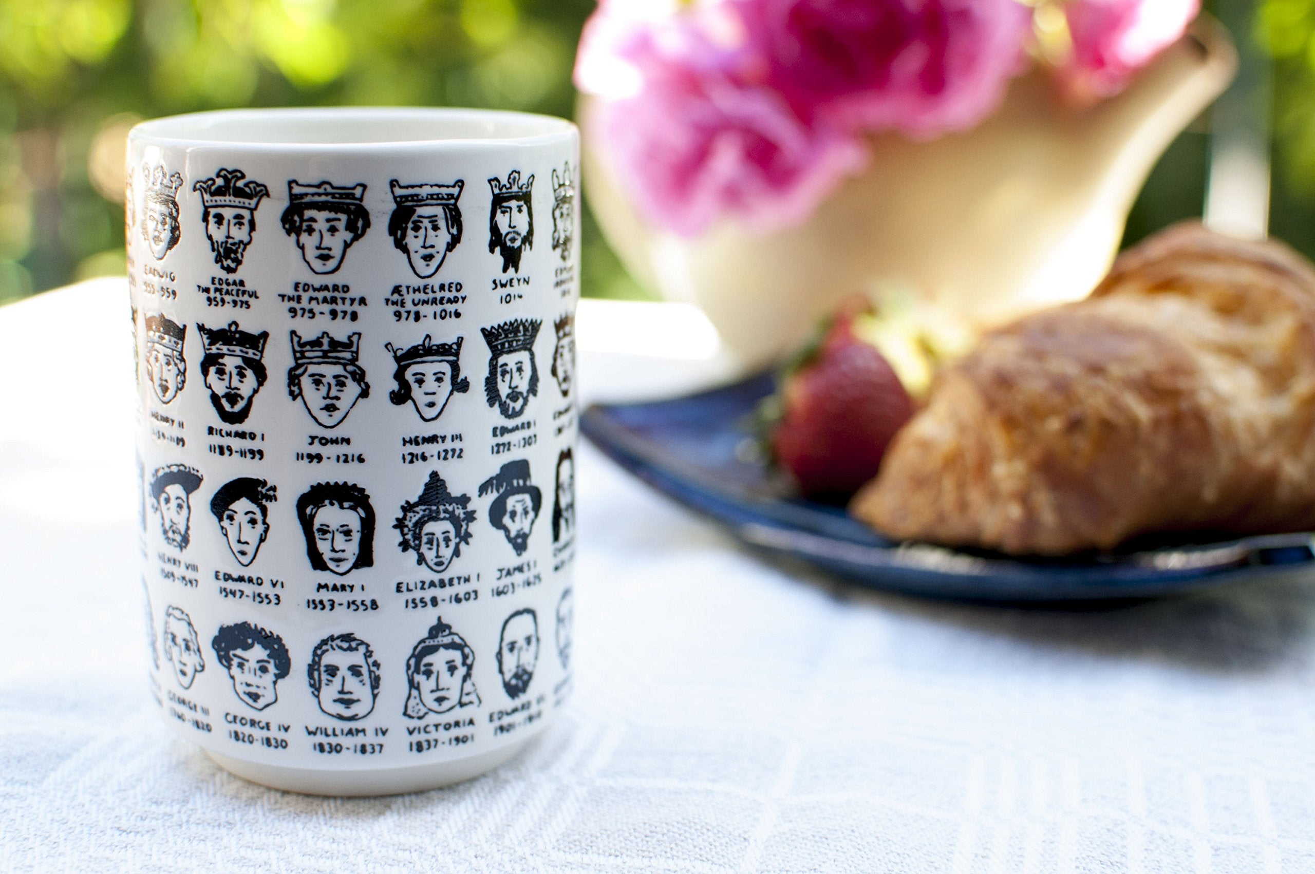 The Unemployed Philosophers Guild It'S Hard To Get A Handle On English Monarchs - Porcelain Tea Cup Imprinted With Kings And Que