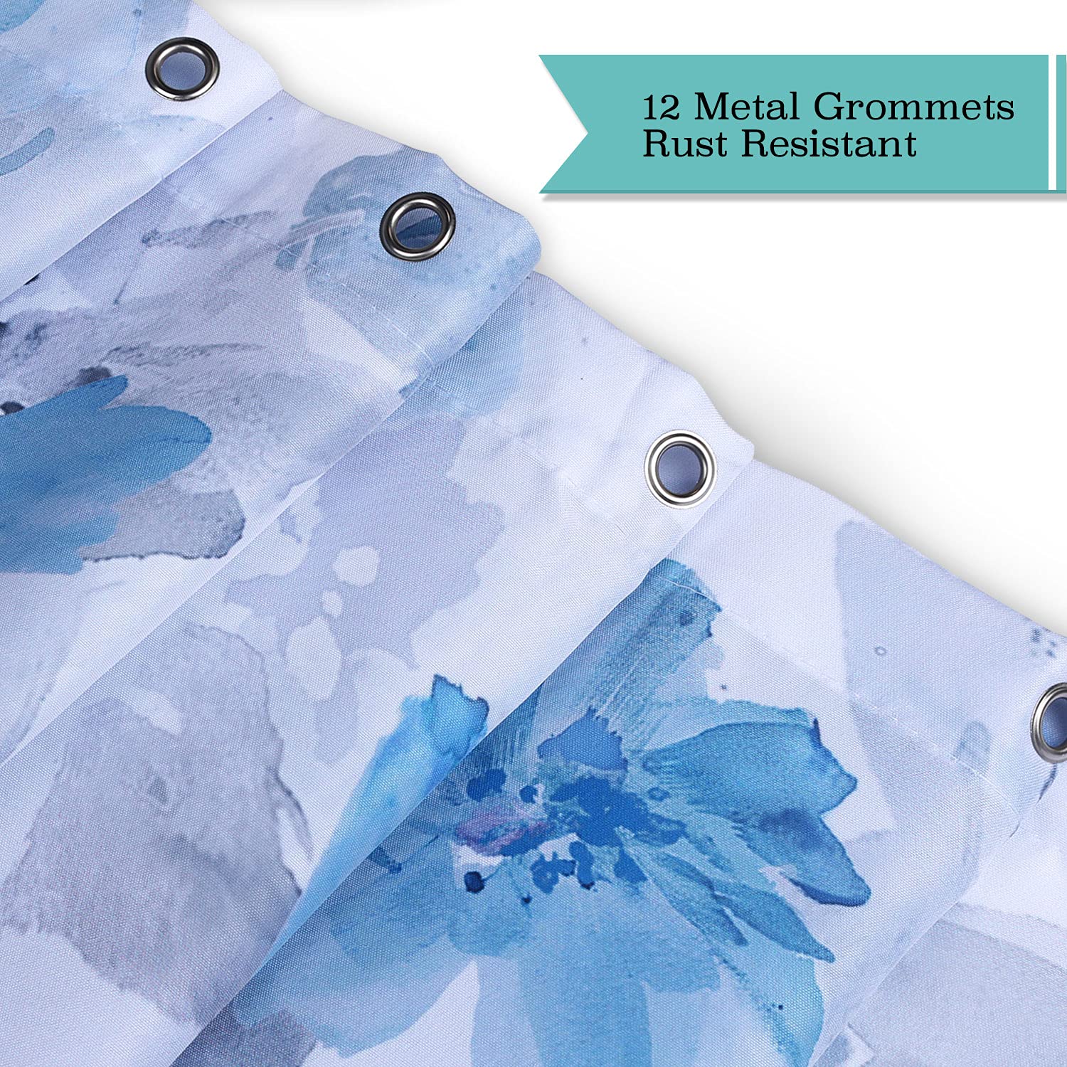 Livilan Floral Shower Curtain, Blue And Gray Shower Curtain, Weeping Flower Shower Curtain With 12 Hooks Light Blue Simple Showe