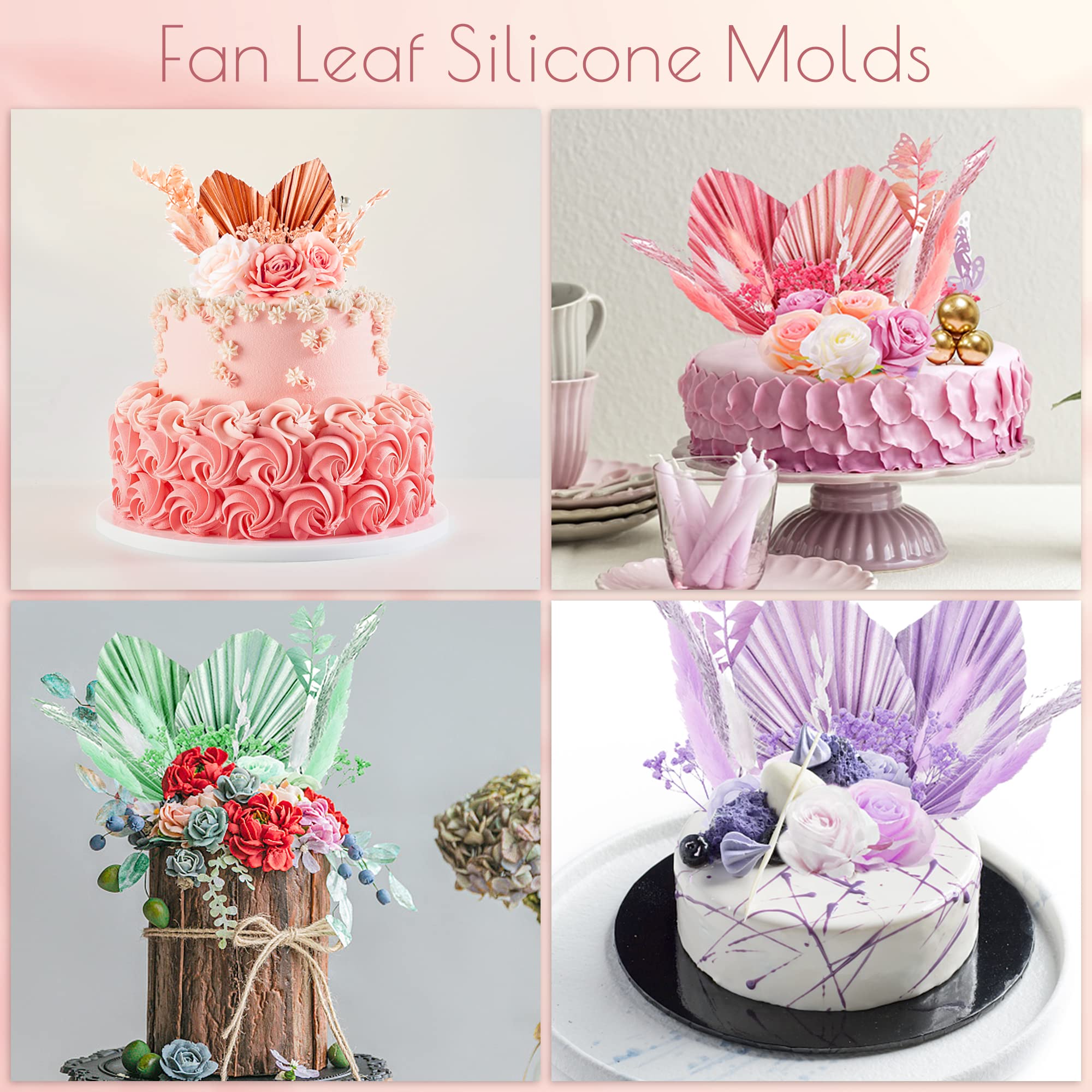 Fan Leaf Silicone Mold DIY 3D Pearl Fondant Mold Flower Fan Palm Boho Leaf Chocolate Molds Semi Sphere Mold Sugar Lollipop Mold Candy Molds Silicone for Fondant Cake Decoration Clay Mold for Crafts