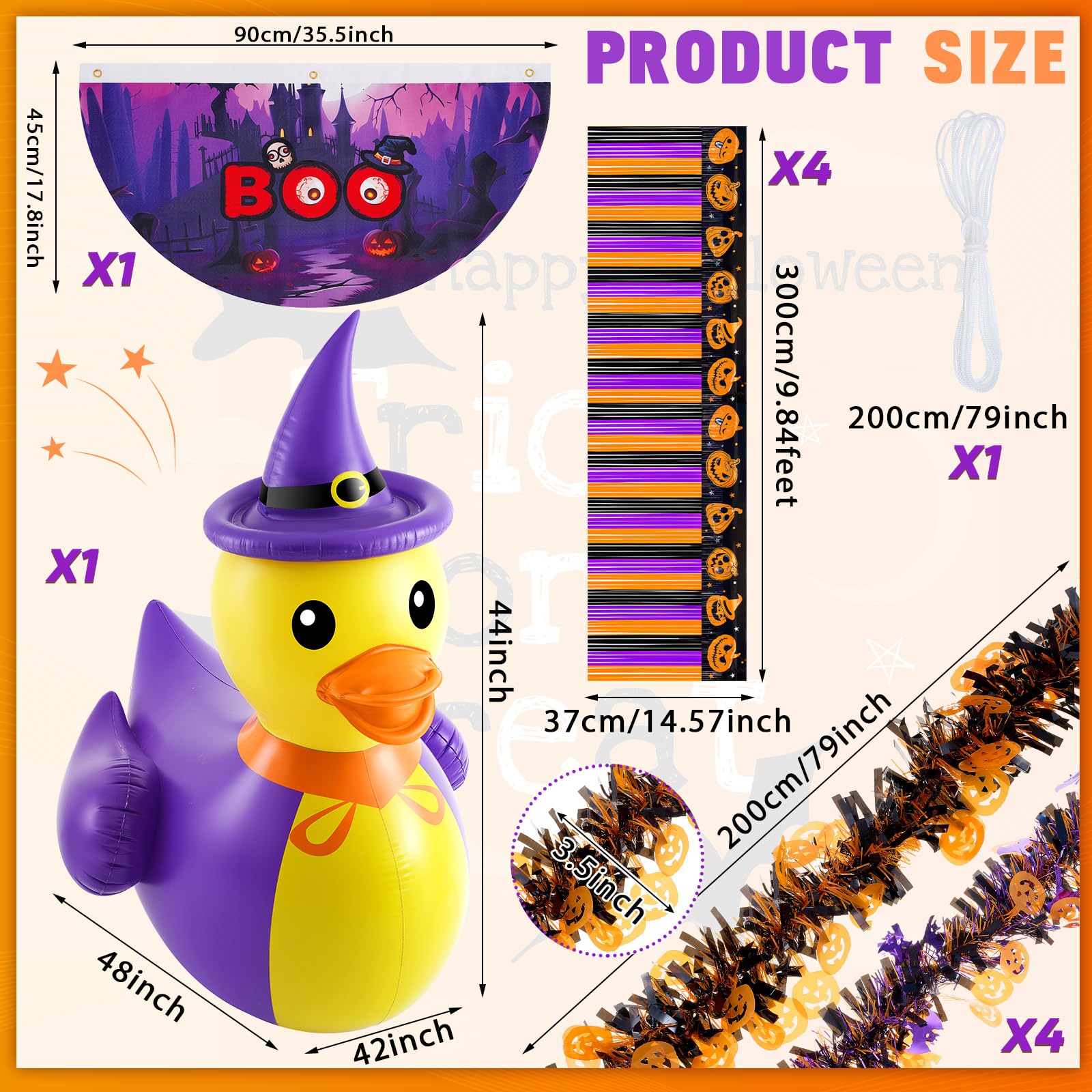Hungdao 4ft Halloween Inflatable Witch Duck Halloween Golf Cart Decorations Kit PVC Blow Ups Duck Tinsel Garlands Tinsel Streame
