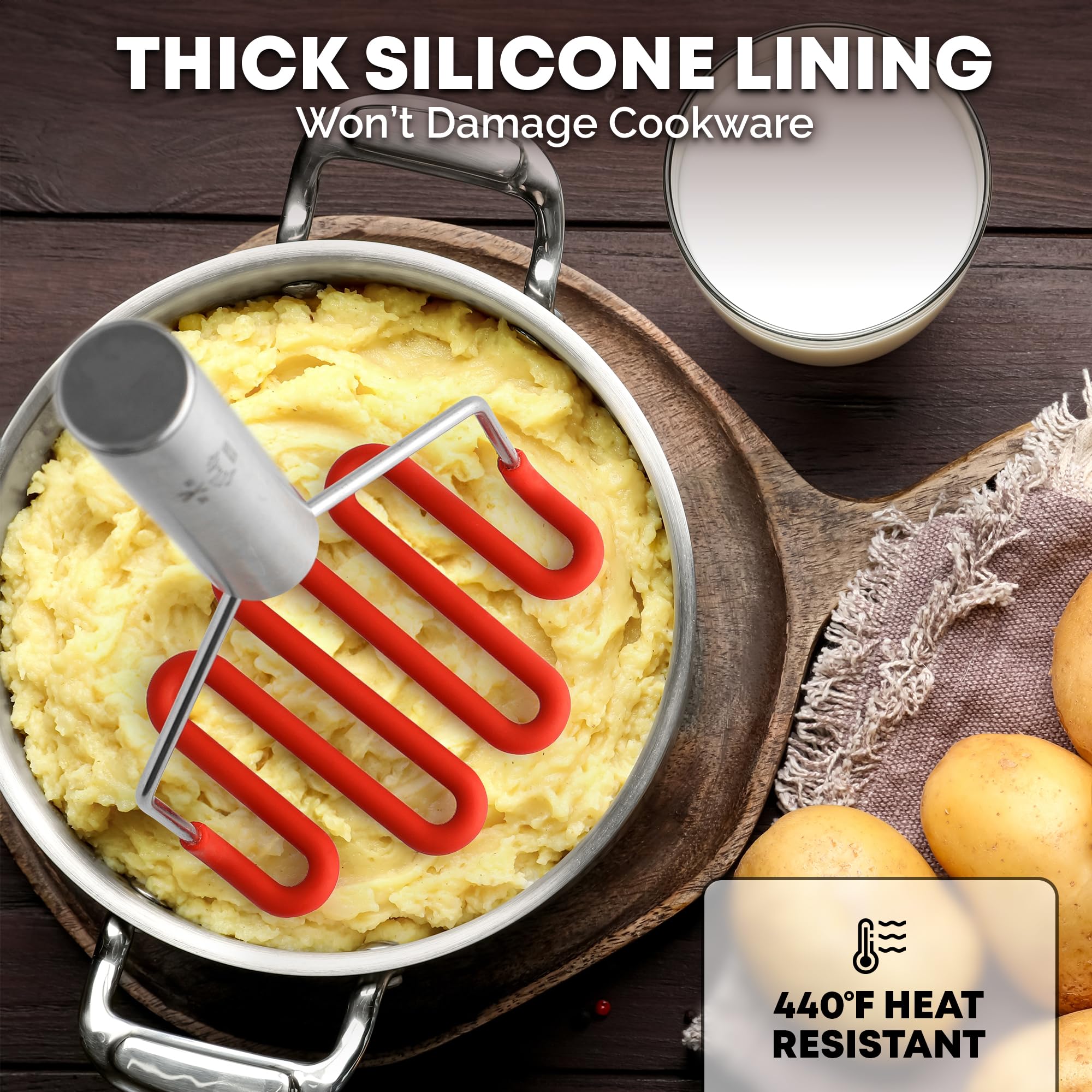 Zulay Kitchen Non-Scratch Potato Masher Kitchen Tool - Durable Stainless Steel Wrapped In Premium Silicone Mashed Potatoes Mashe