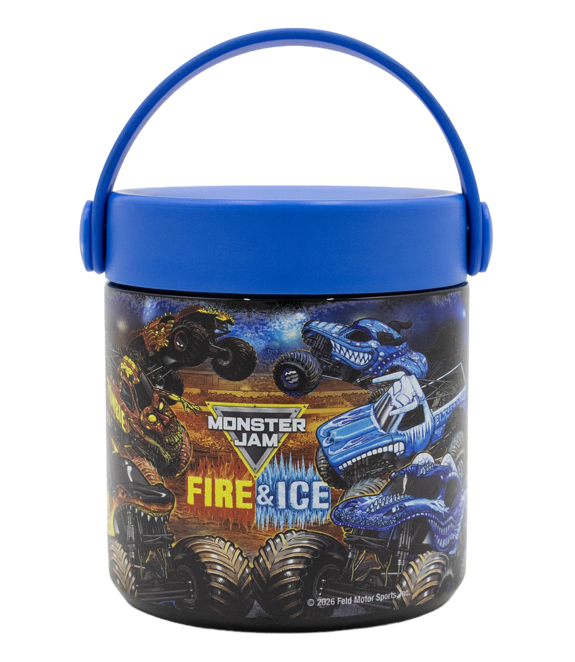 Fast Forward Monster Jam Insulated Food Jar for Boys | 25oz Stainless Steel Thermos with Silicone Handle | Leakproof Hot Cold Fi