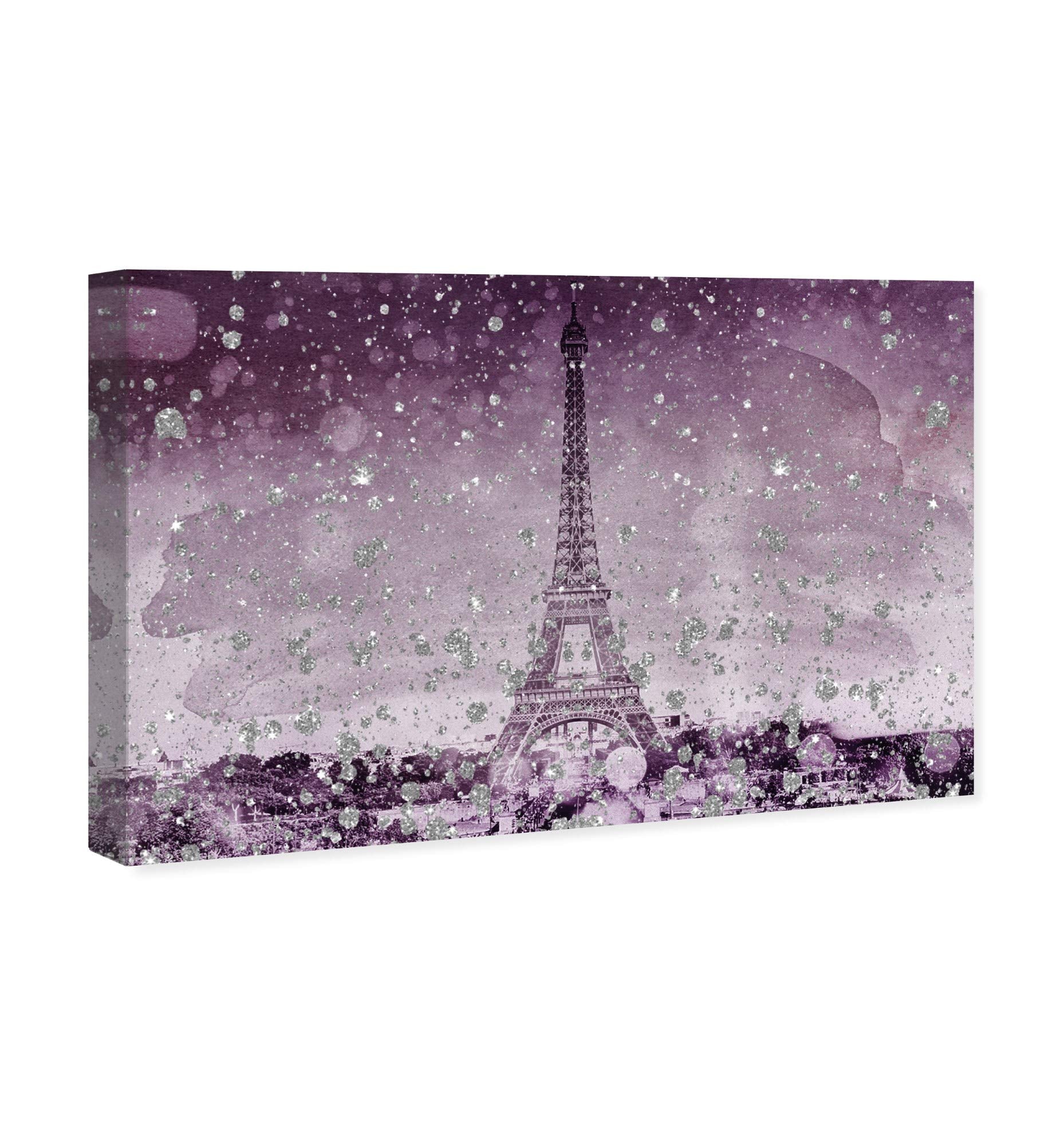 The Oliver Gal Artist Co. Oliver Gal 'Eiffel Glitter Plum' Cities Wall Art Print Premium Canvas, 24'' X 16'' Purple
