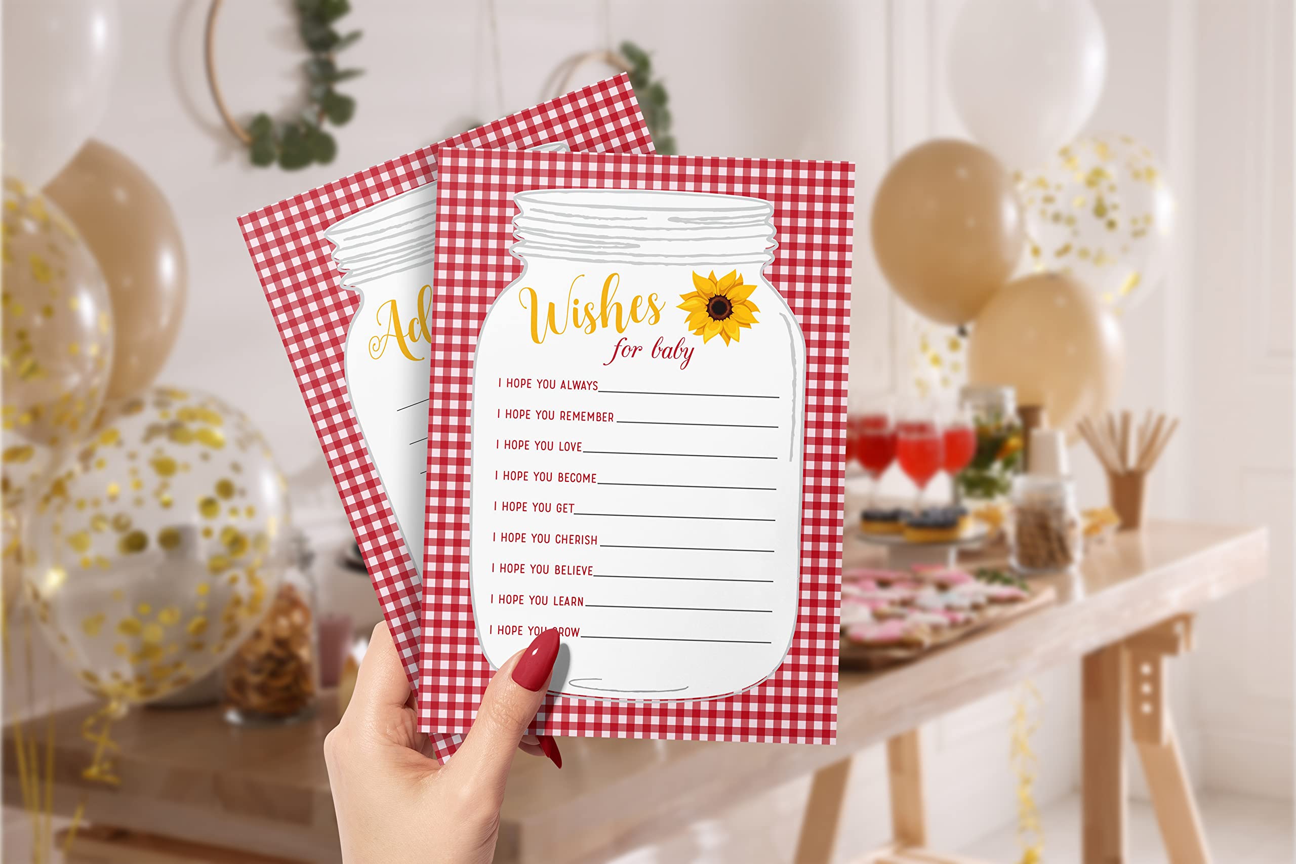 Babyq Bbq Baby Shower Advice Cards, Wishes For Baby - Fun Mason Jar Rustic Neutral Game Cards - 50 Count Printed Front And Back