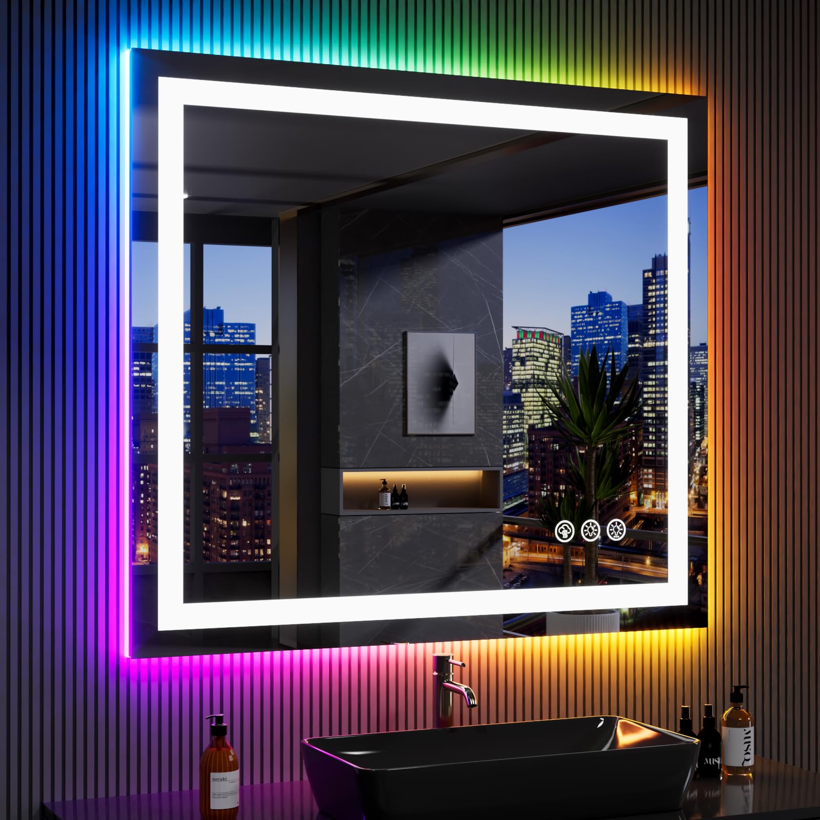 Loaao 40''X36'' Led Bathroom Mirror With Lights, Anti-Fog, Dimmable, Rgb Backlit + Front Lighted, Bathroom Vanity Mirror For Wal