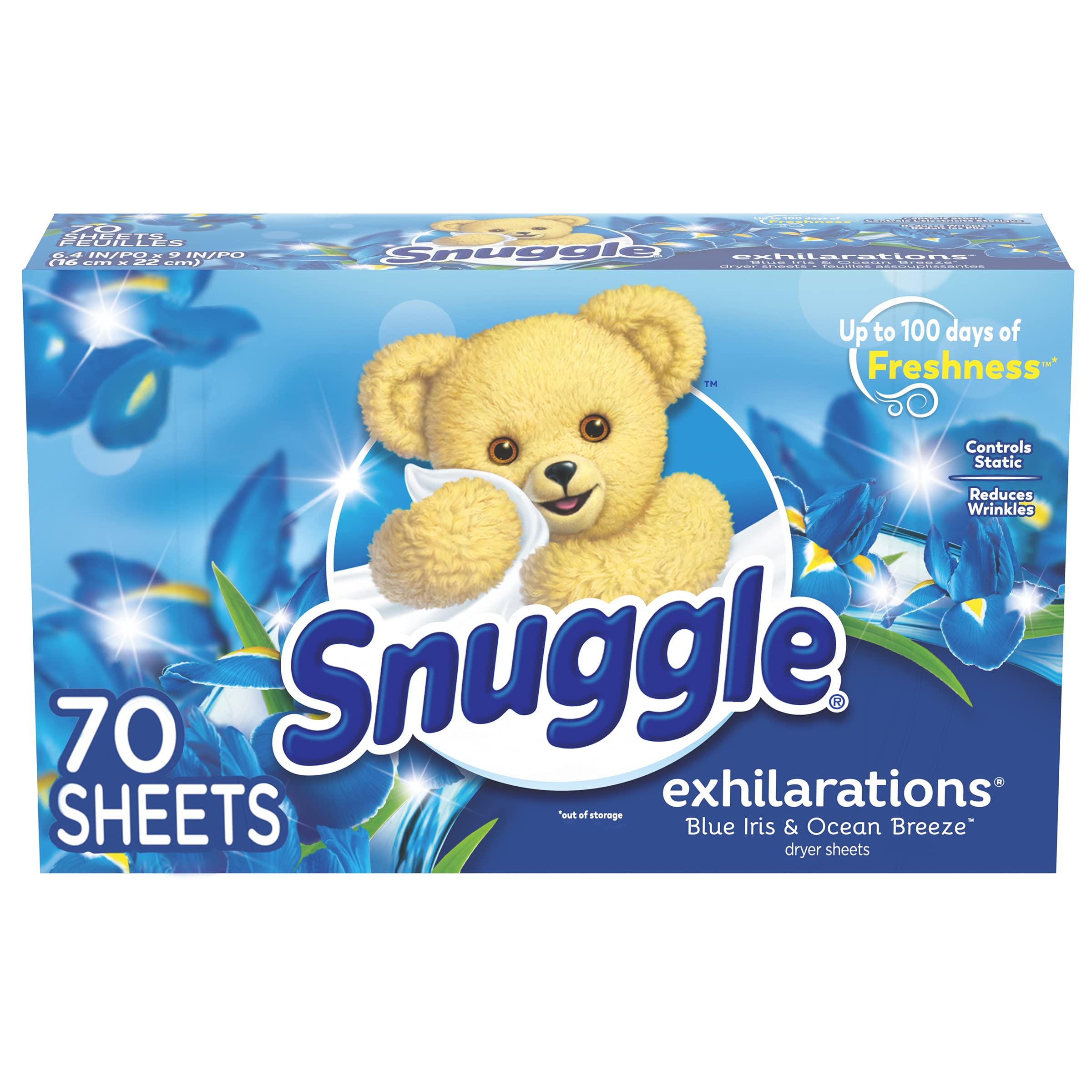 Snuggle Exhilarations Fabric Softener Dryer Sheets, Blue Iris  Ocean Breeze, 70 count