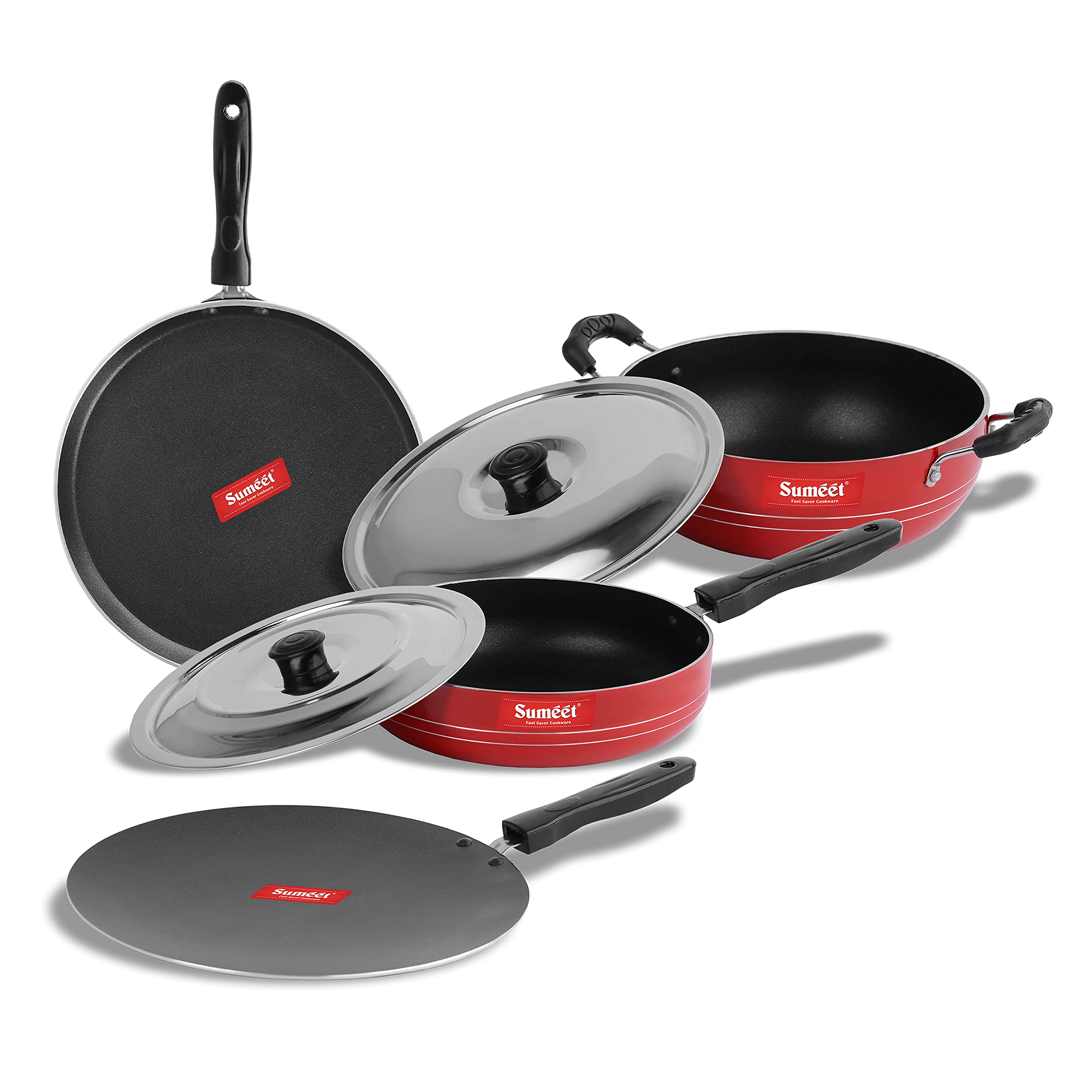 Sumeet 2.6Mm Thick NonStick Mena Cookware Set (Dosa Tawa  26.5Cm Dia + Concave Tawa  28Cm Dia + Kadhai With Lid  1.5Ltr Capa