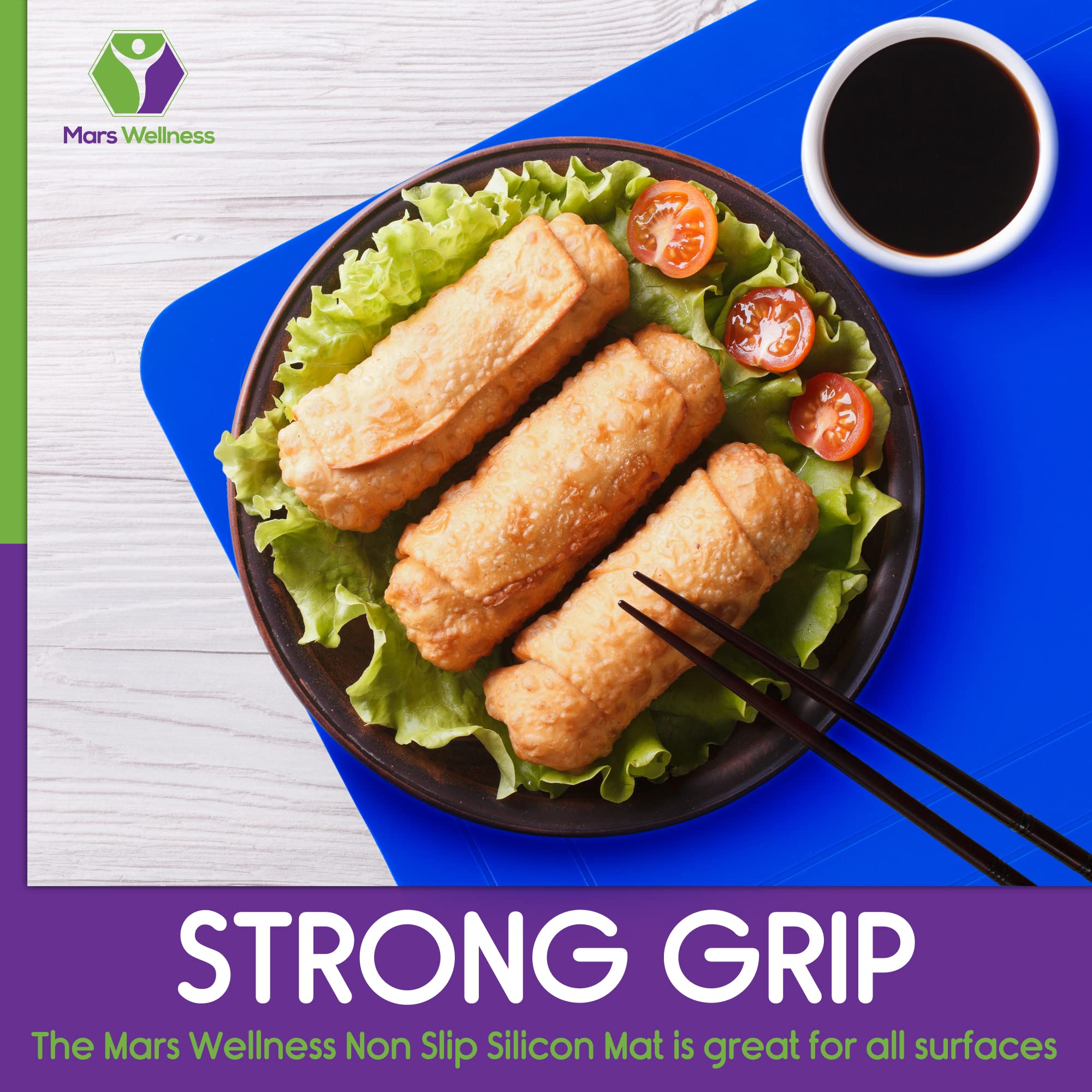 Mars Wellness Rectangular Non Slip Silicone Mat - Anti Slip Large Table Coaster Pad - 9.8'' X 7'' - Eating Aids, Baking, Crafts,