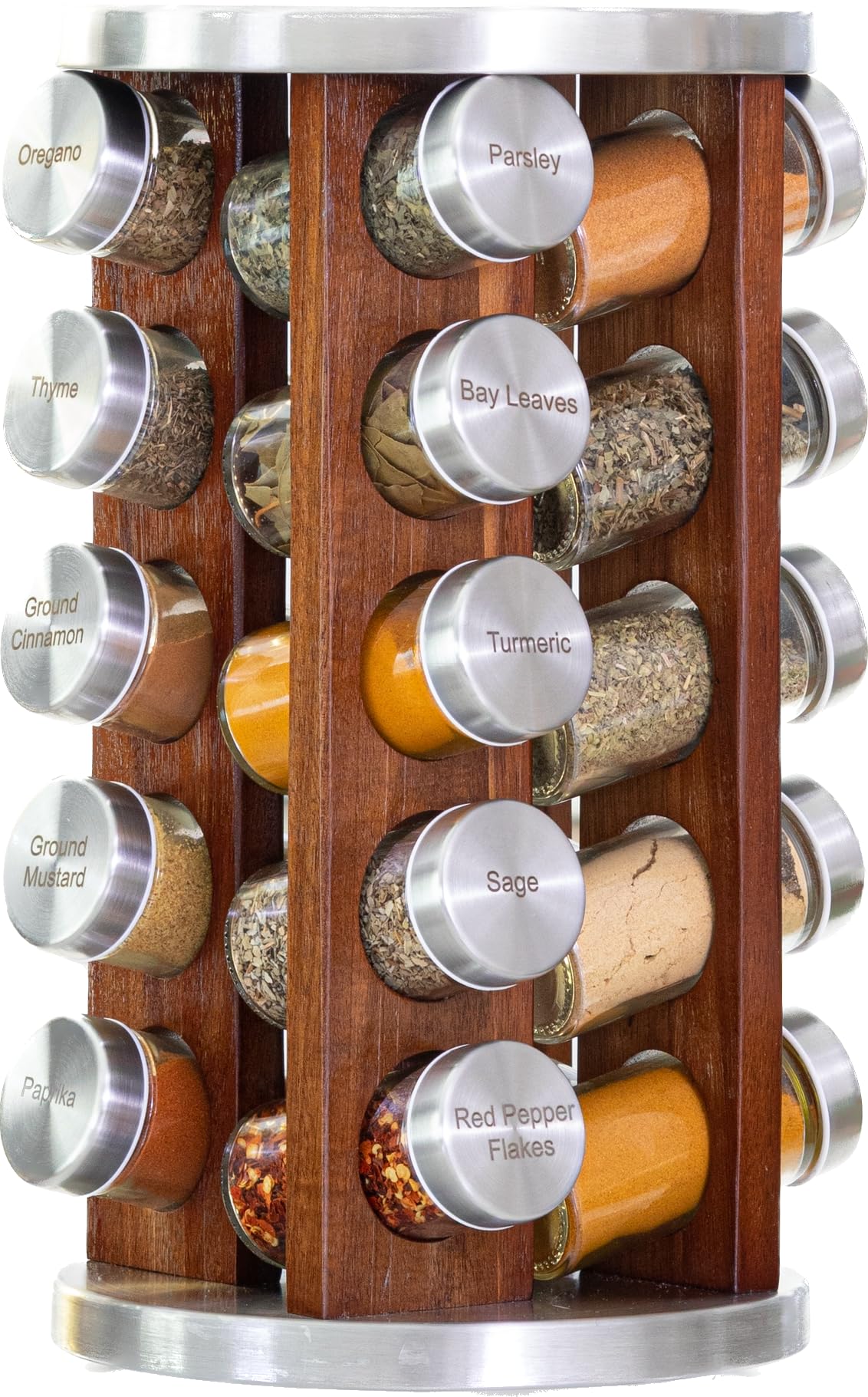 Orii 20 Jar Dark Acacia Wood Spice Rack With Spices Included - Rotating Tower Organizer For Kitchen Spices And Seasonings, Free