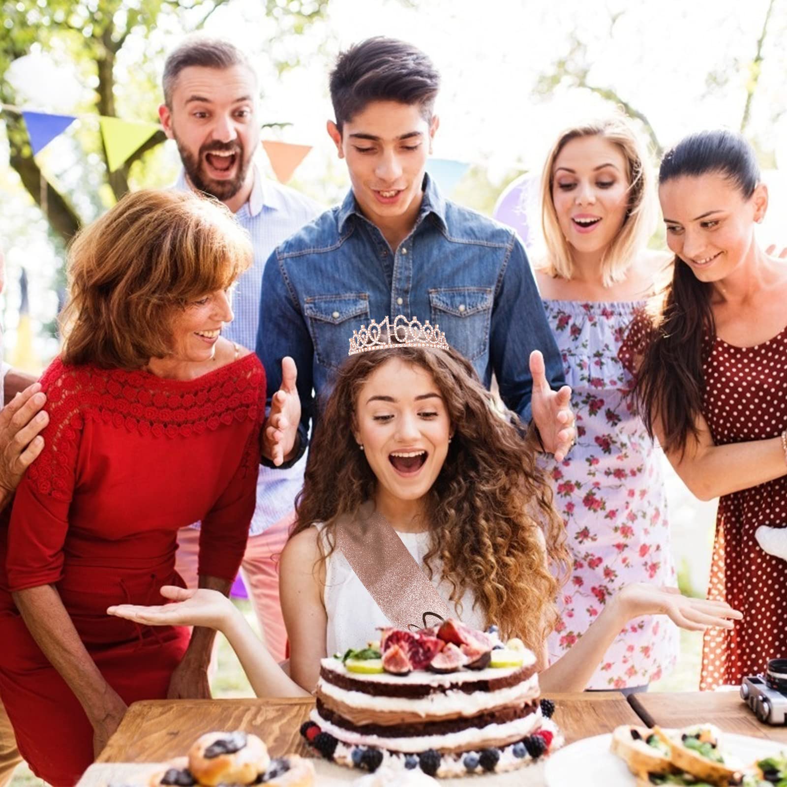 Cieher 16Th Birthday Crown & Sweet 16 Sash & Pearl Pin Set, Birthday Tiara And Crown For Girls, Birthday Girl Sash, Sweet 16 Bir