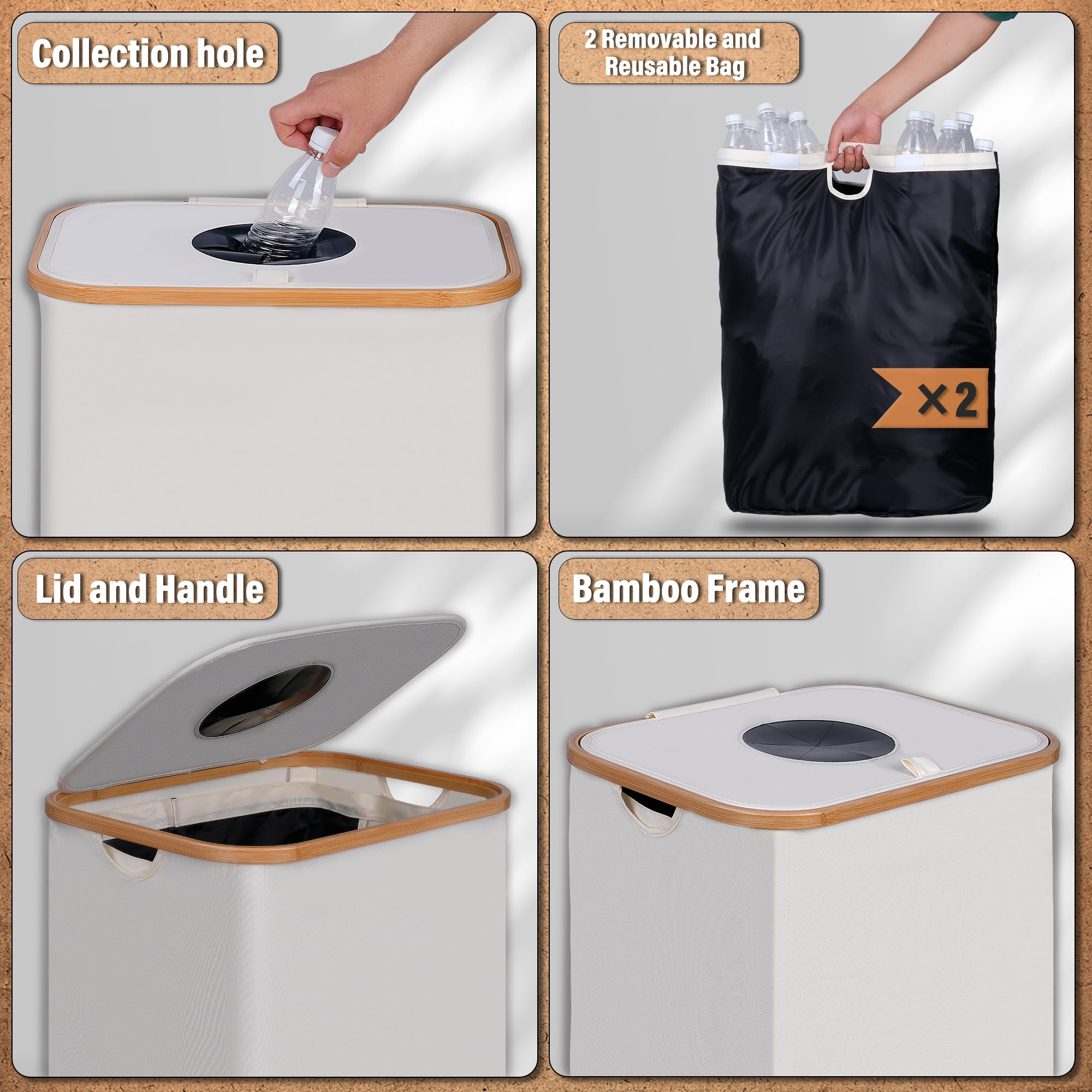 Efluky Recycling Bin 100L, 26 Gallon Recycle Bins For Kitchen Indoor Outdoor Home With 2 Removeable And Reusable Inner Bag, Tall