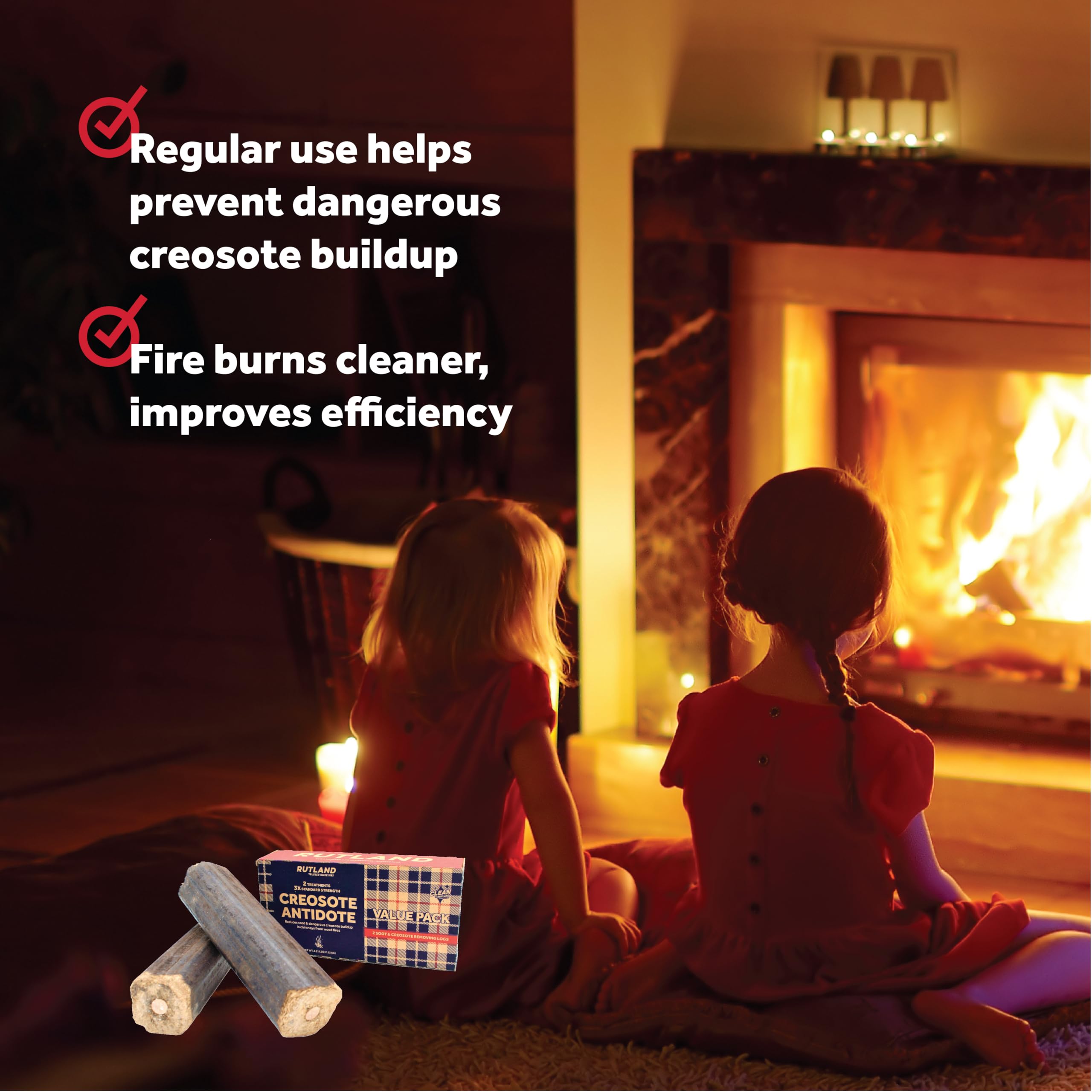 Rutland Creosote Antidote  Chimney Cleaning Fire Logs  2-Pack Creosote Sweeping Firelogs  2.45 lbs Each Treatment