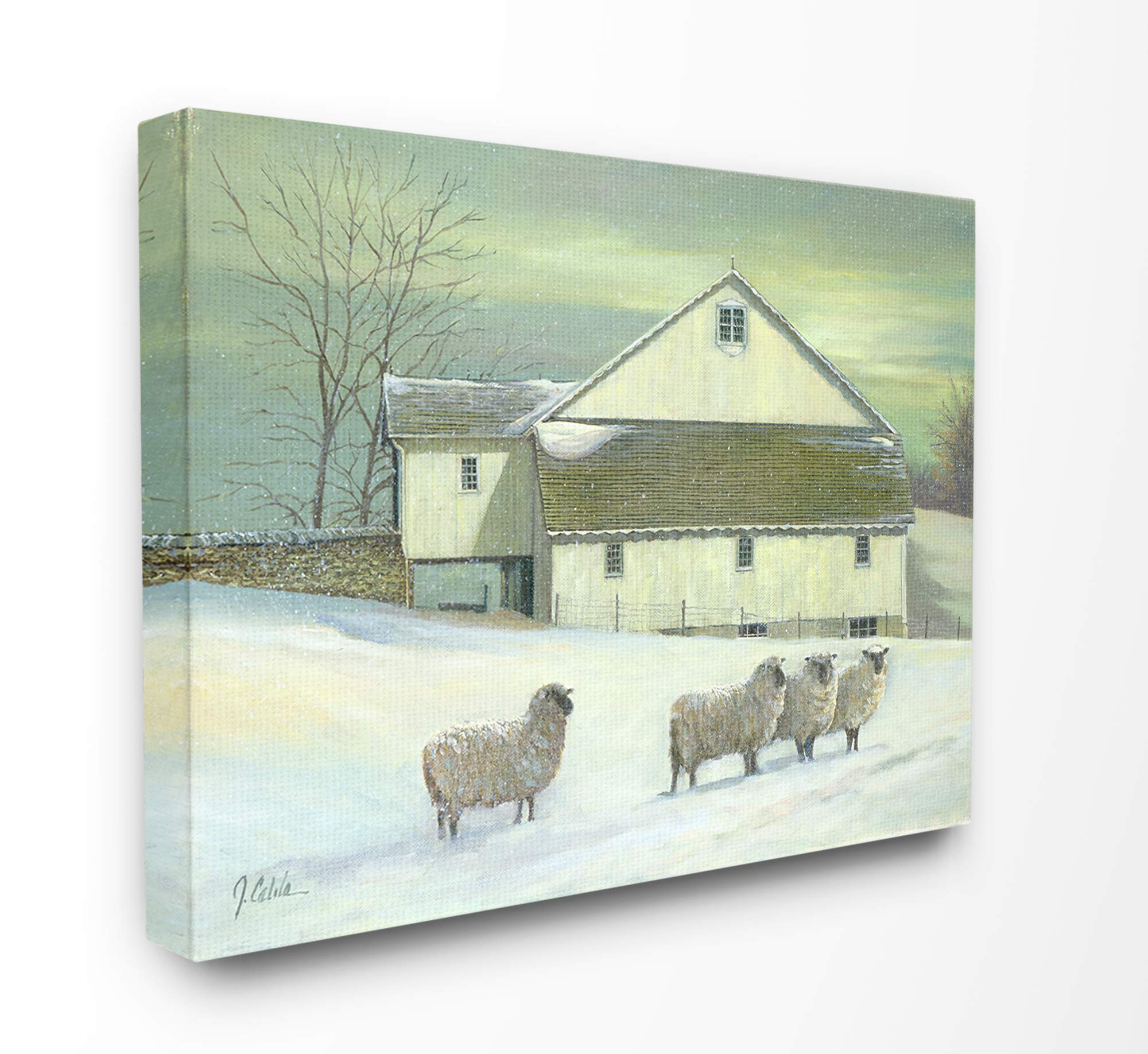The Stupell Home Decor Sheep In Front Of The Farmhouse Green Toned Painting Stretched Canvas Wall Art, Multi-Color