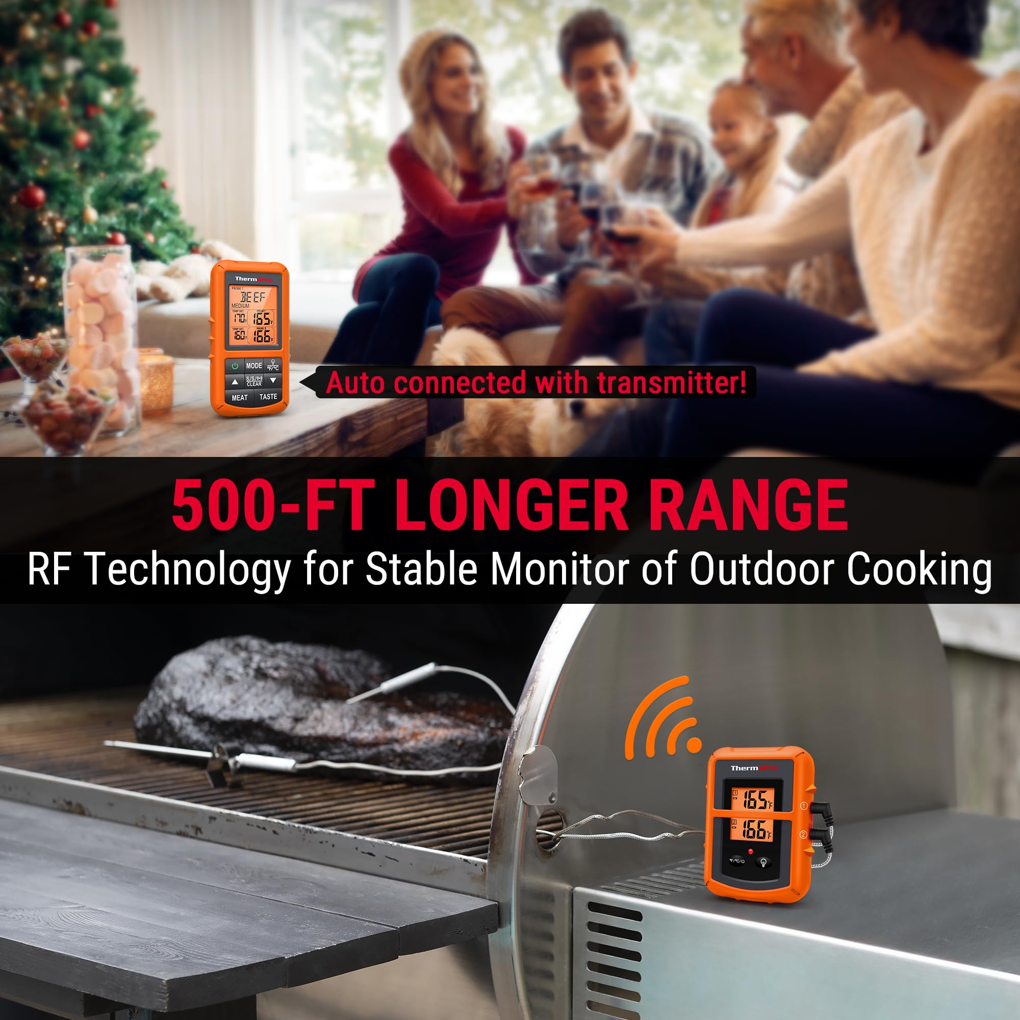 Thermopro Tp20 500Ft Wireless Meat Thermometer With Dual Meat Probe, Digital Cooking Food Meat Thermometer Wireless For Smoker B