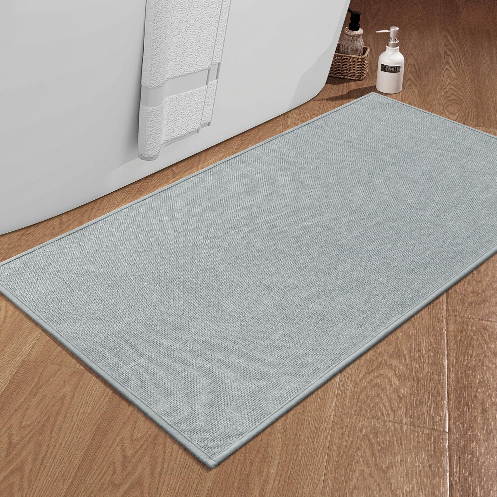 Chakme Bathroom Rugs Mat 47X25, Ultra Thin Non Slip Bath Mat Large Quick Dry Absorbent Bath Mat For Bathroom Floor, (Light Grey,