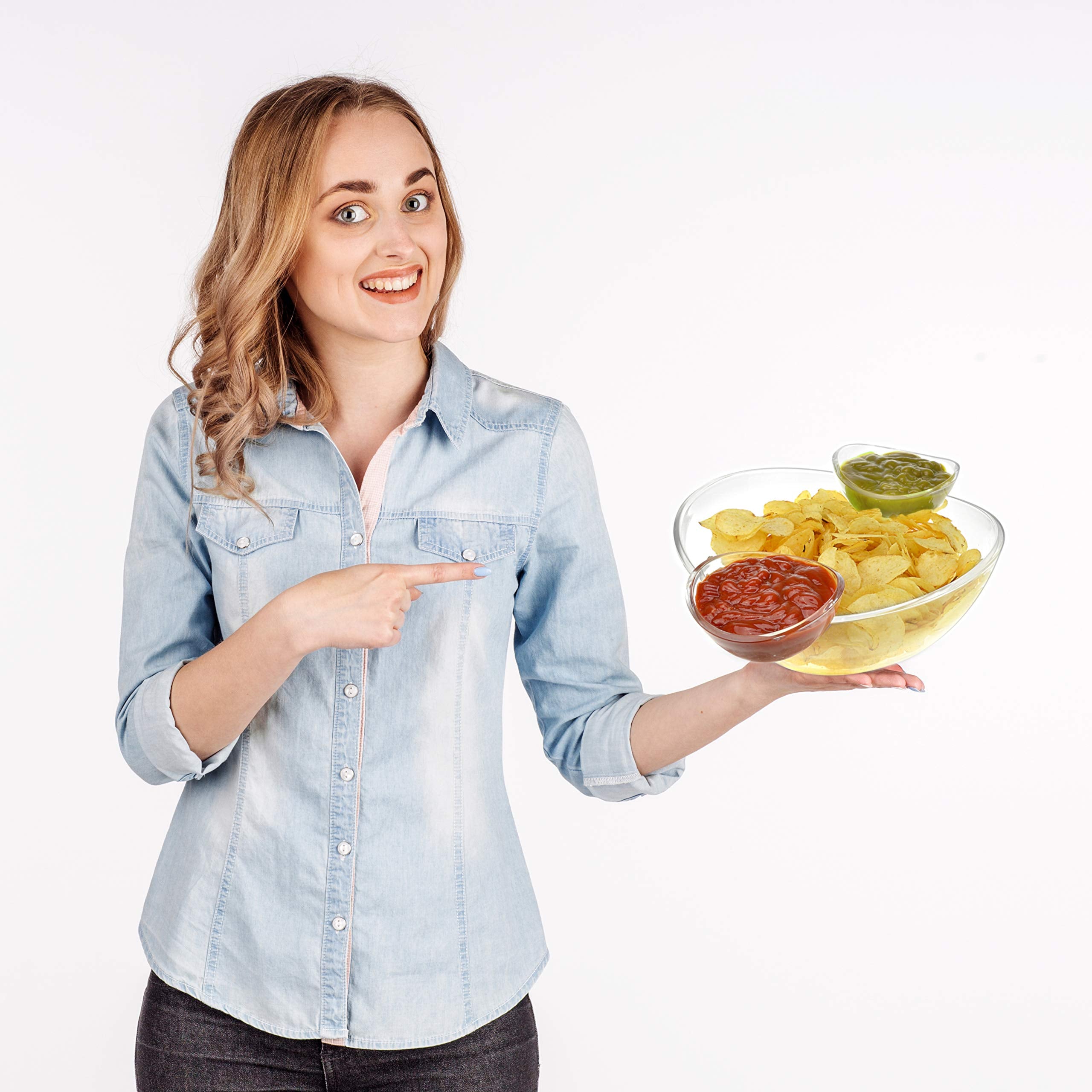 Chip And Dip Acrylic Bowl Set (3L Main Bowl, 180Ml Dipping Bowls)