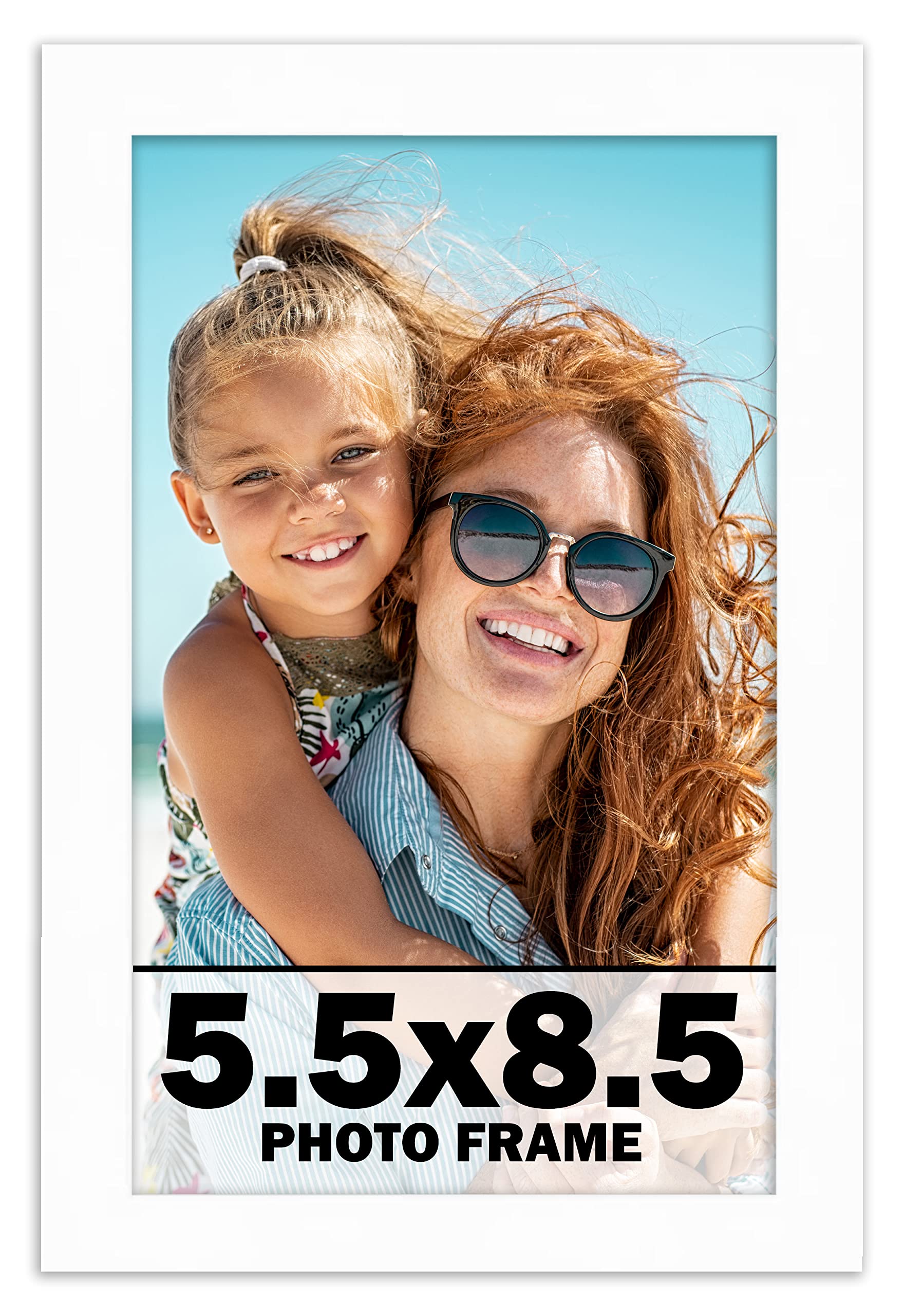 5.5x8.5 Frame White Solid Wood Picture Frame Includes UV Acrylic Shatter Guard Front, Acid Free Foam Backing Board, Hanging Hard