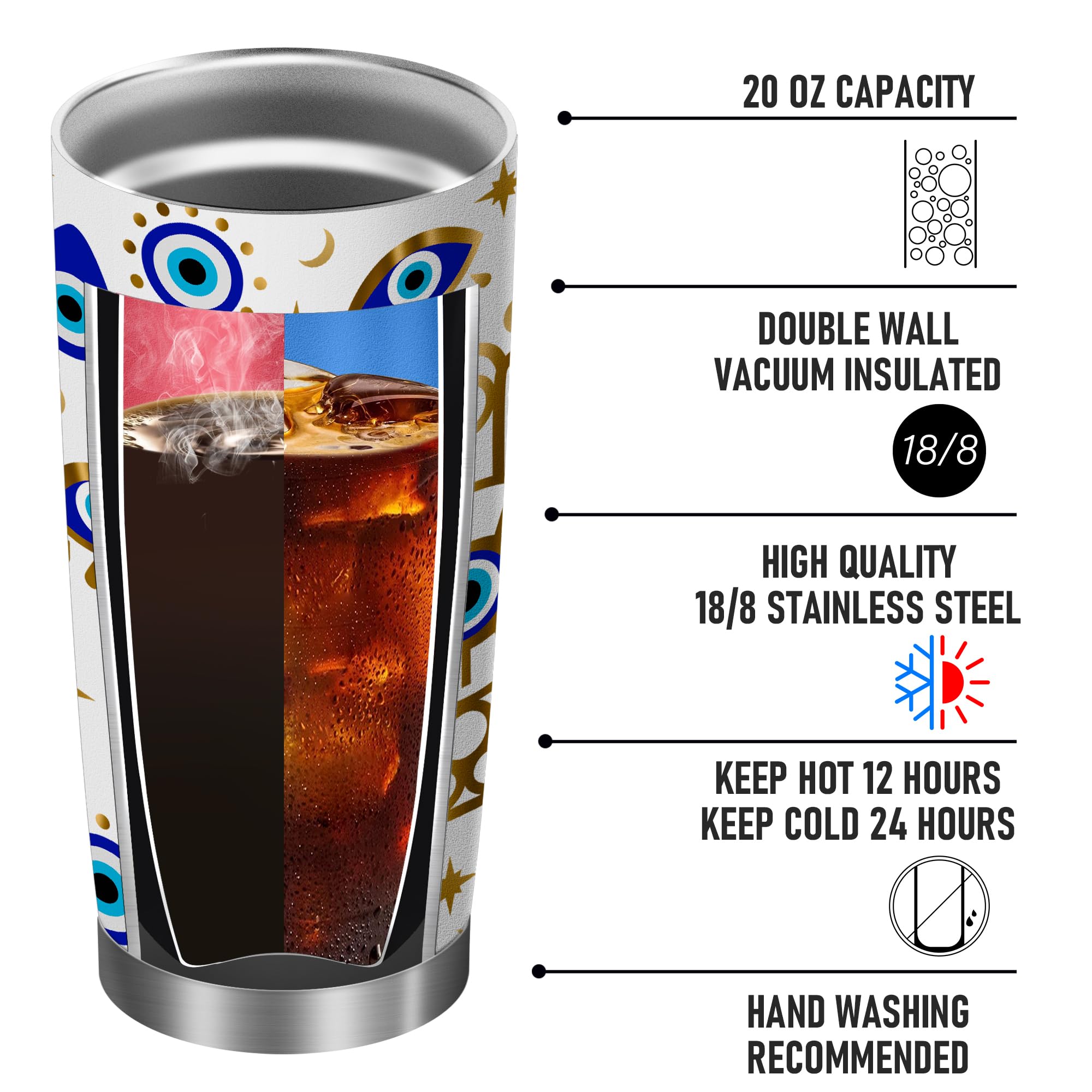 Athand Evil Eyes Coffee Mug Insulated Tumblers Cup With Lid 20 Oz | Stainless Steel Vacuum Tumbler Travel Iced Coffee Mugs | Bes