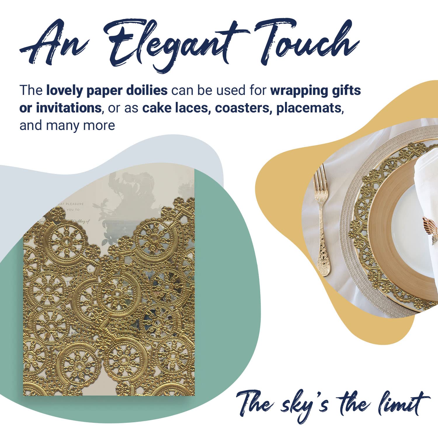 Royal Lace Fine Quality Paper Products, Medallion Lace Round Paper Doilies, 10-Inch, Gold Foil, Pack Of 8