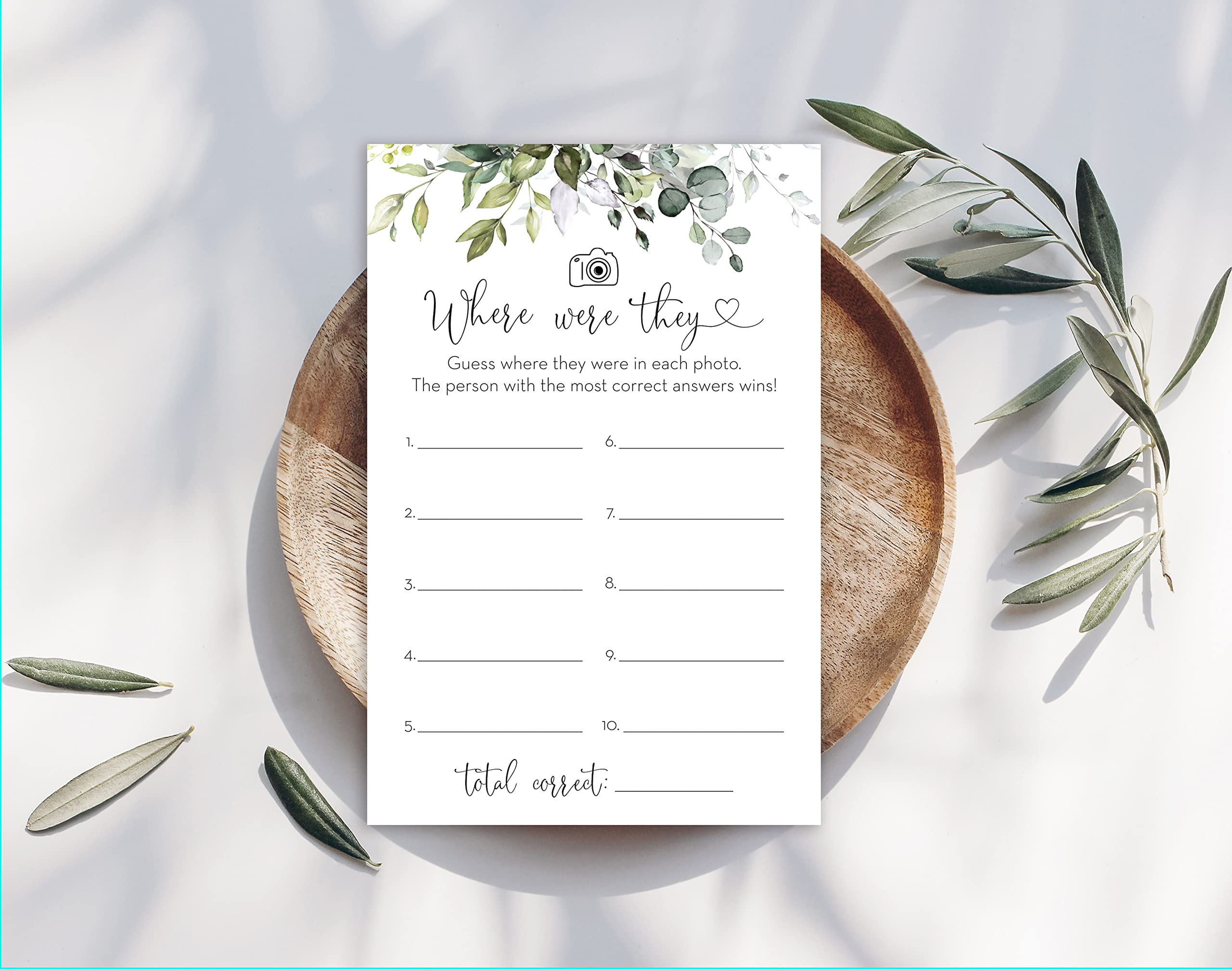 Invitationhouse Where Were They Bridal Shower Game - 48 Cards (Boho Greenery)