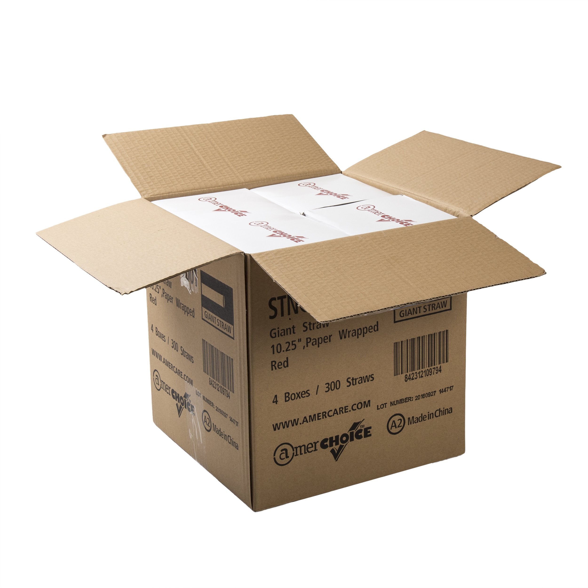 AmerCare 10.25 Inch Giant Red Straws  Paper Wrapped  Case of 1200