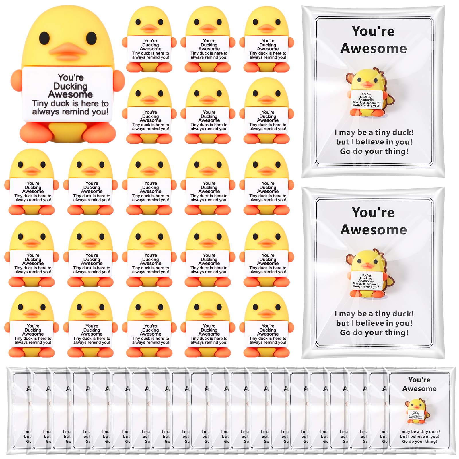 Gejoy 75 Pcs Support Duck Gift Set Include 25 Mini Rubber Duck 25 Motivational Card 25 Package Bag Positive Inspirational Gifts 