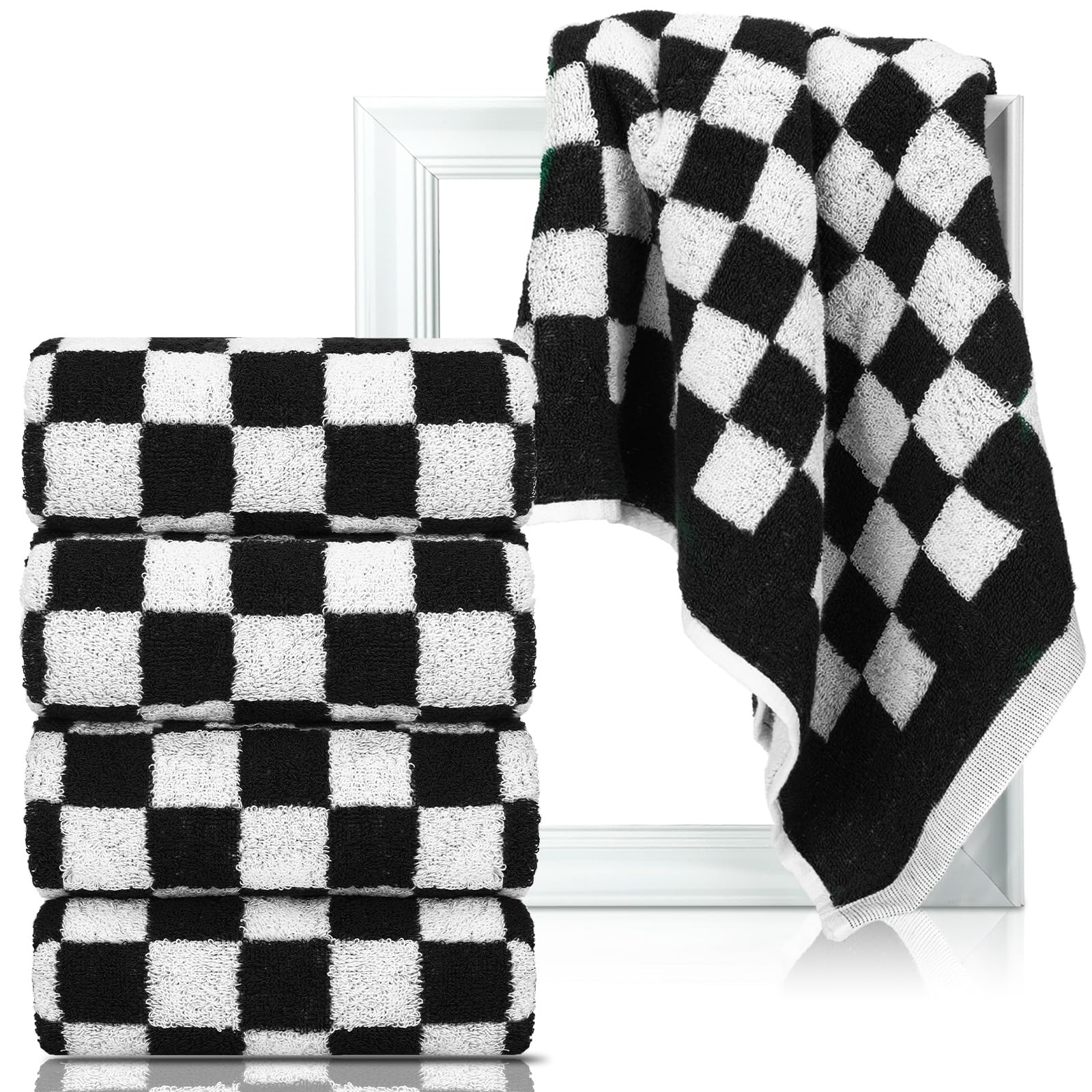Frienda Checkered Hand Towels for Bathroom Kitchen Set of 4 Soft Retro Checkerboard Bath Towels Highly Absorbent for Bath Dorm T