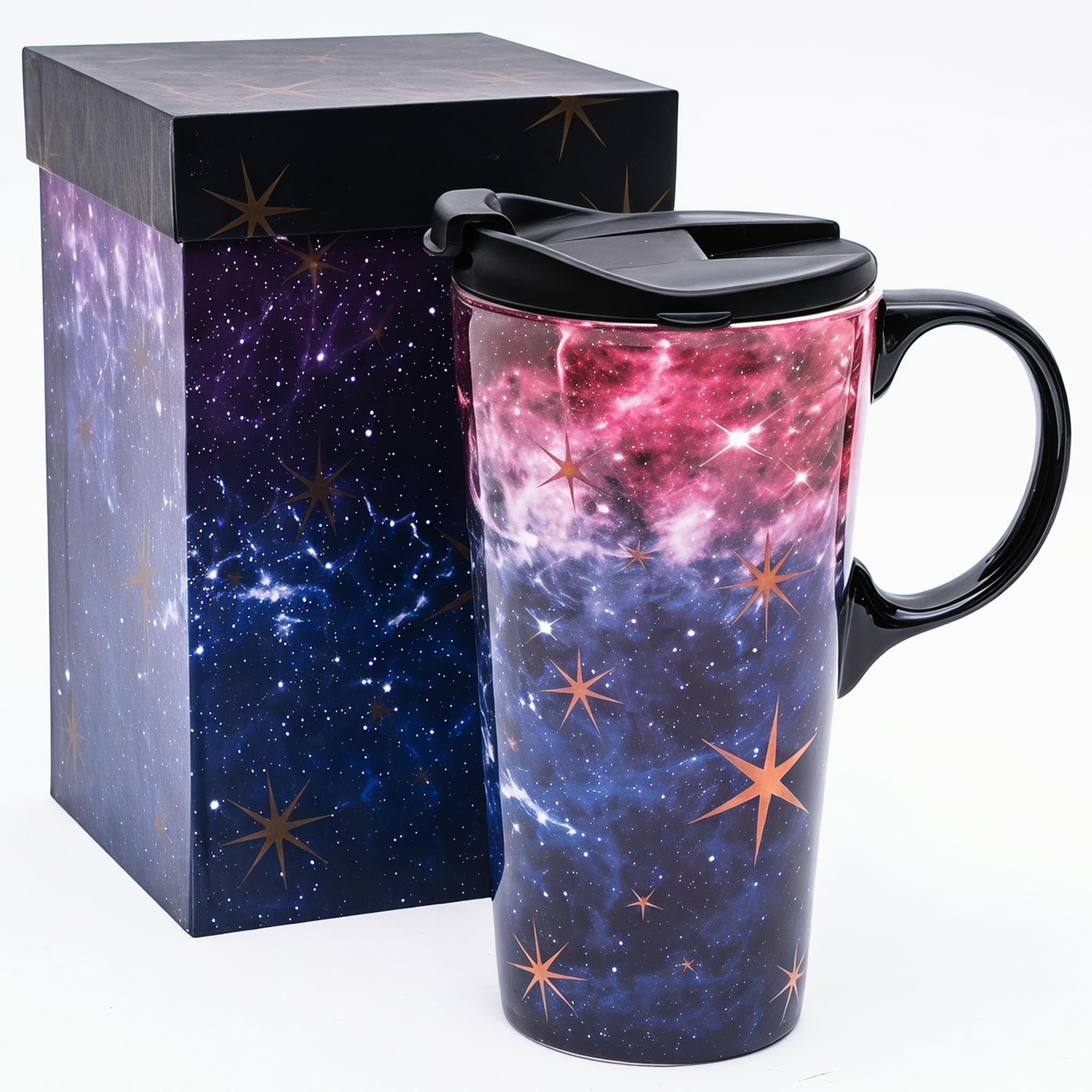 Topadorn 17oz Ceramic Travel Mug with Lid, Galaxy Nebula Space Coffee Mug
