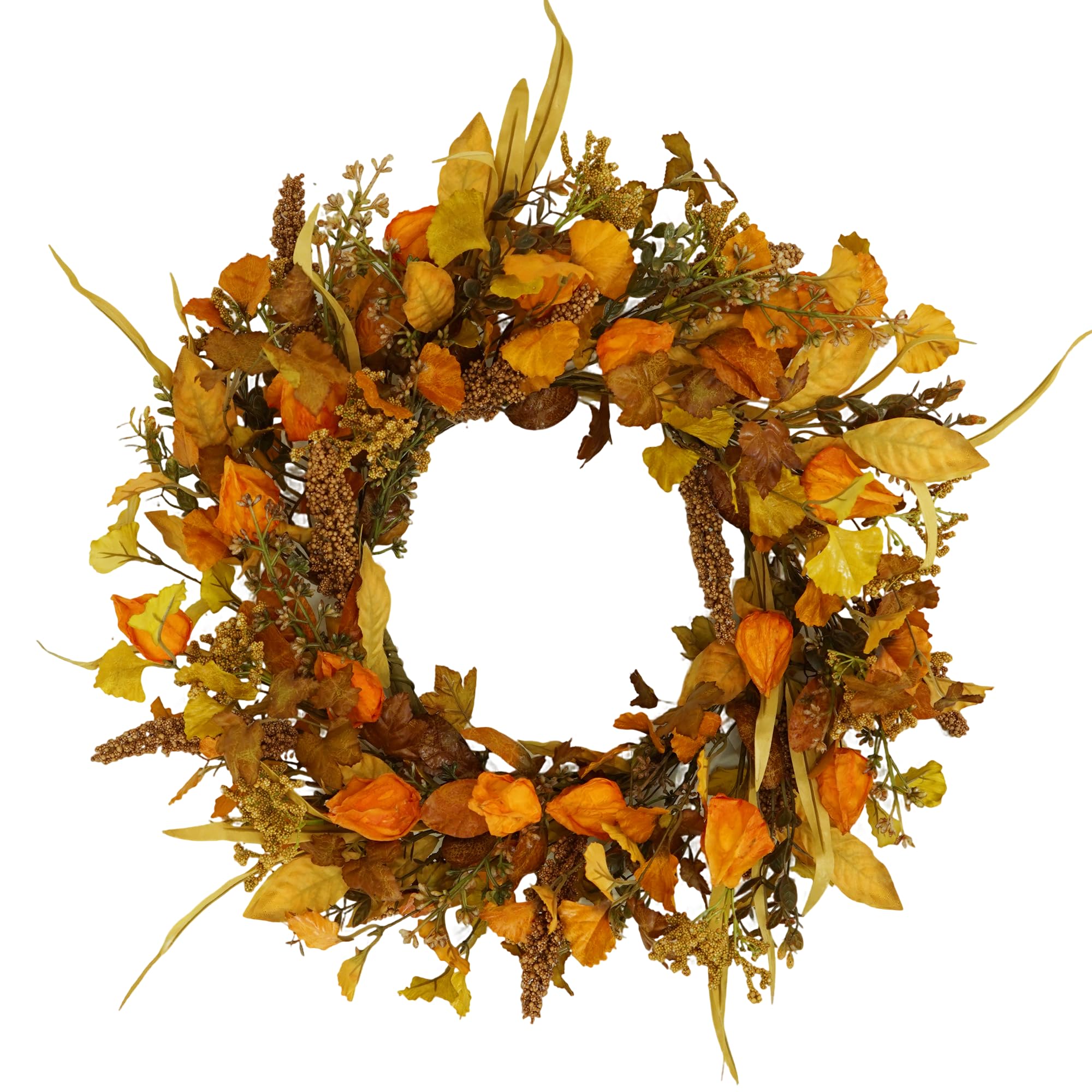 YNYLCHMX 18 Fall Wreaths for Front Door, Artificial Autumn Wreath, Fall Wreath with Eucalyptus Leaves and Berries for Home Porch