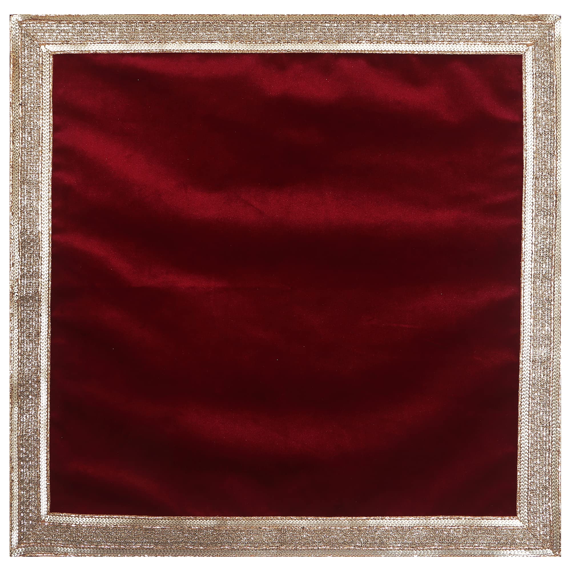 Indian Consigners Solid Red Velvet Cloth With Golden Shinny Border, Aasan Pooja Puja Cloth Poojan Table Cloth Holy Cloth