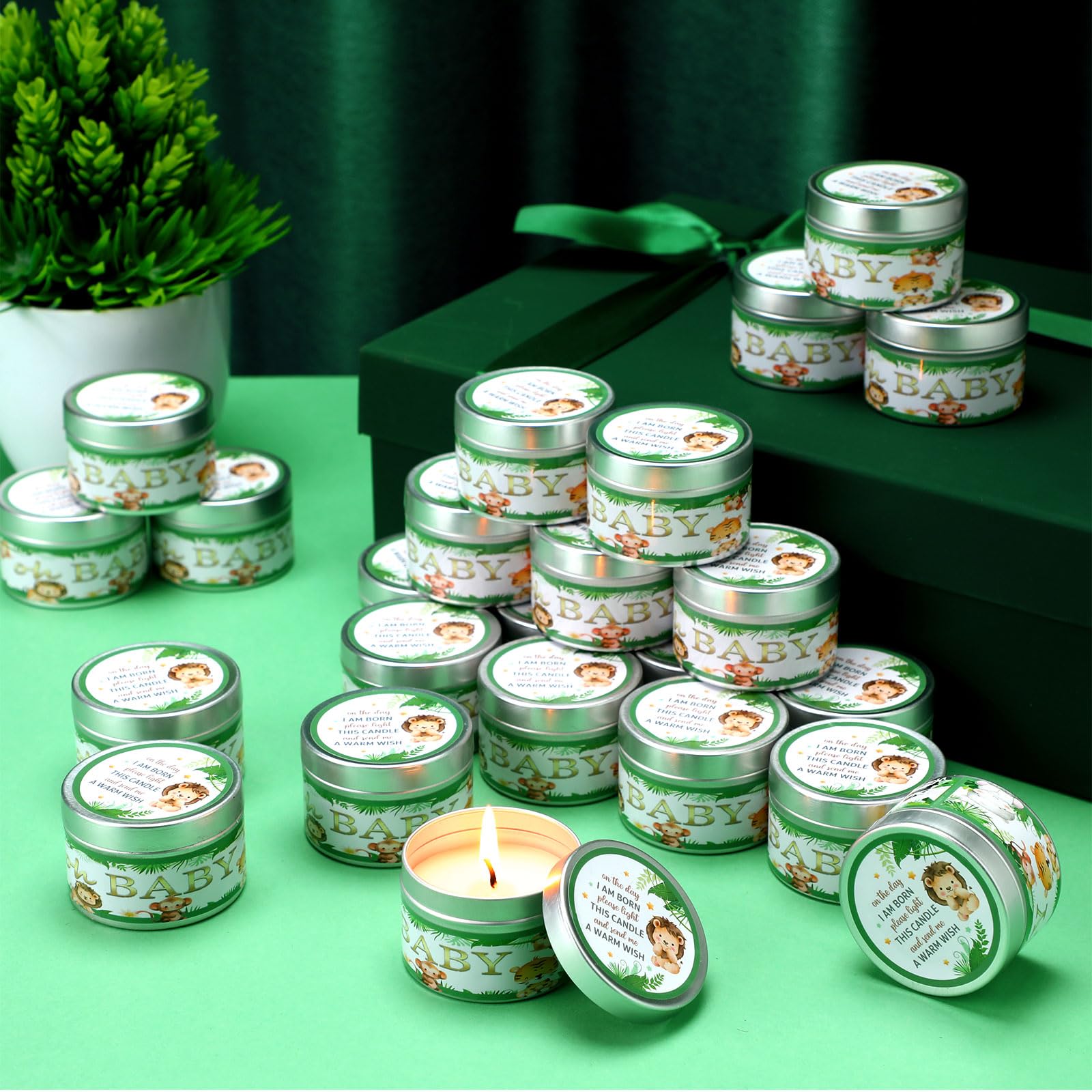 MTLEE 24 Pcs Jungle Animal Baby Shower Party Favors Candles Lavender Scented Baby Shower Favors for Guests Rustic Tealights Cand
