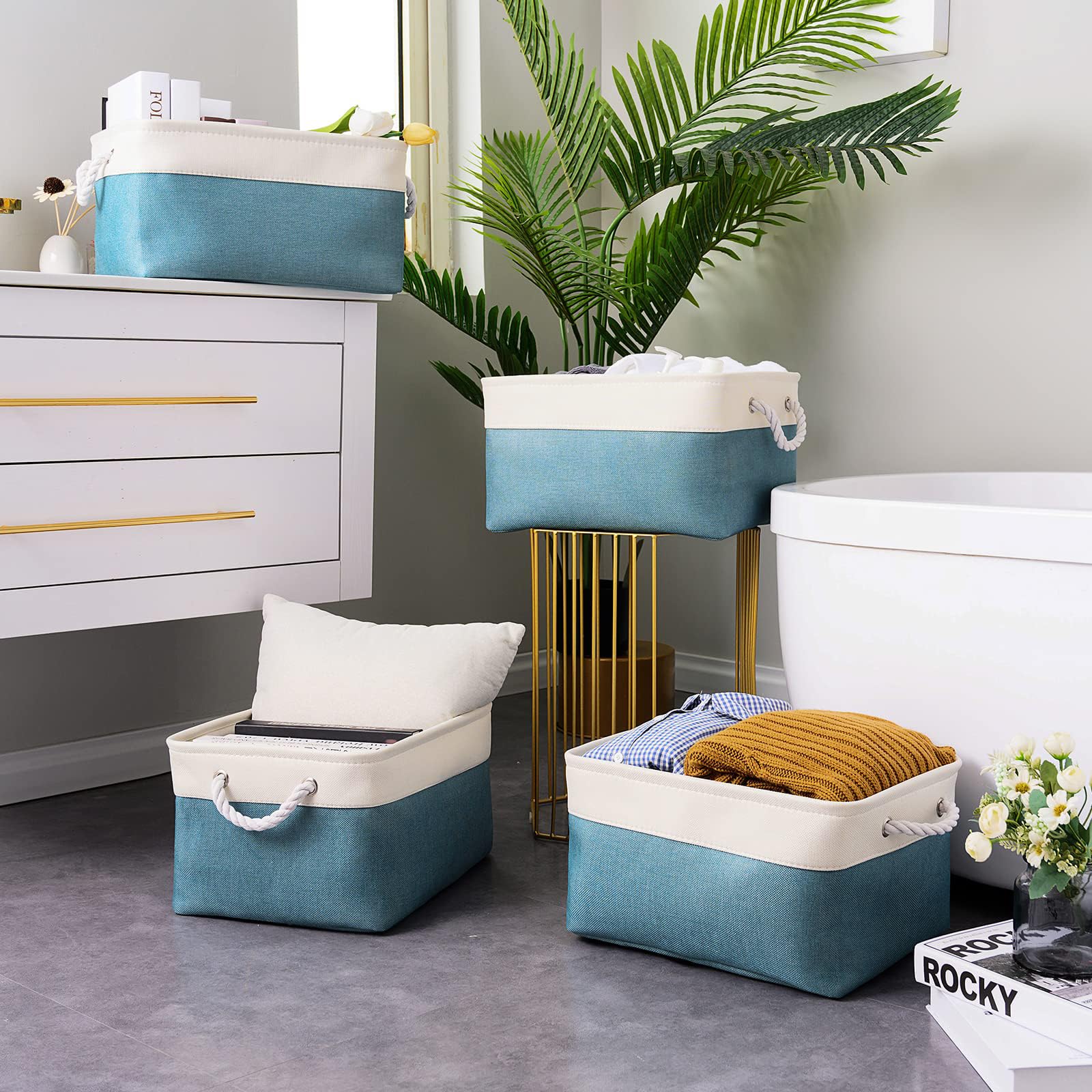 Sacyic Storage Cubes - 4 Pack Large Fabric Baskets For Organizing, Collapsible Storage Bins For Closet Cloth Decorative Gift Sup