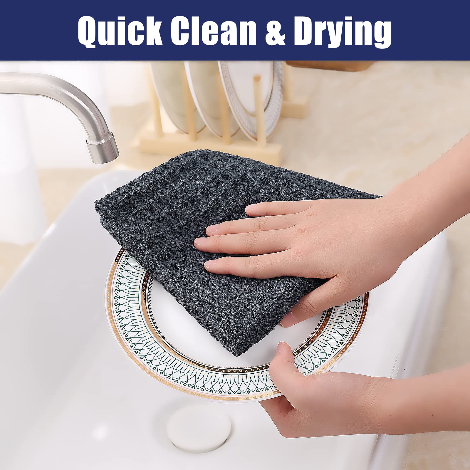 Homaxy Premium Microfiber Waffle Weave Kitchen Towels, 16 X 28 Inch Ultra Absorbent And Solid Color Dish Towels, 4 Pack, Dark Gr