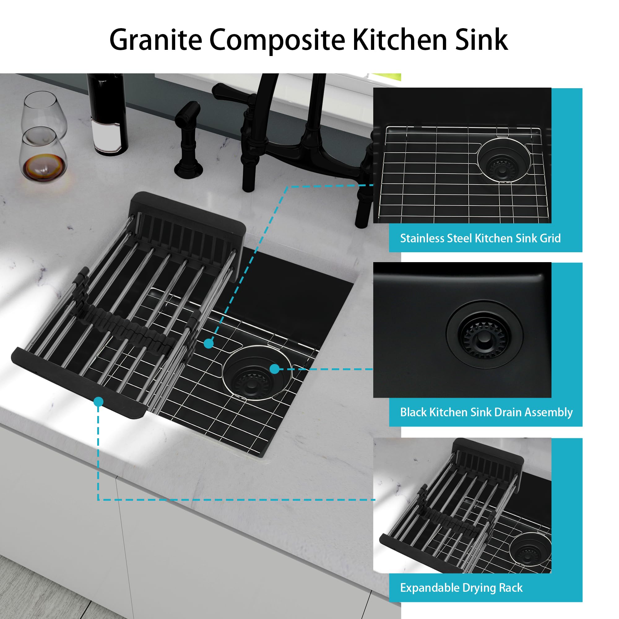 Monsinta Bar Sink,Bar Sink Undermount, 19'' X 17'' Black Bar Sink, Undermount Kitchen Sink With Accessories, Granite Kitchen Sin