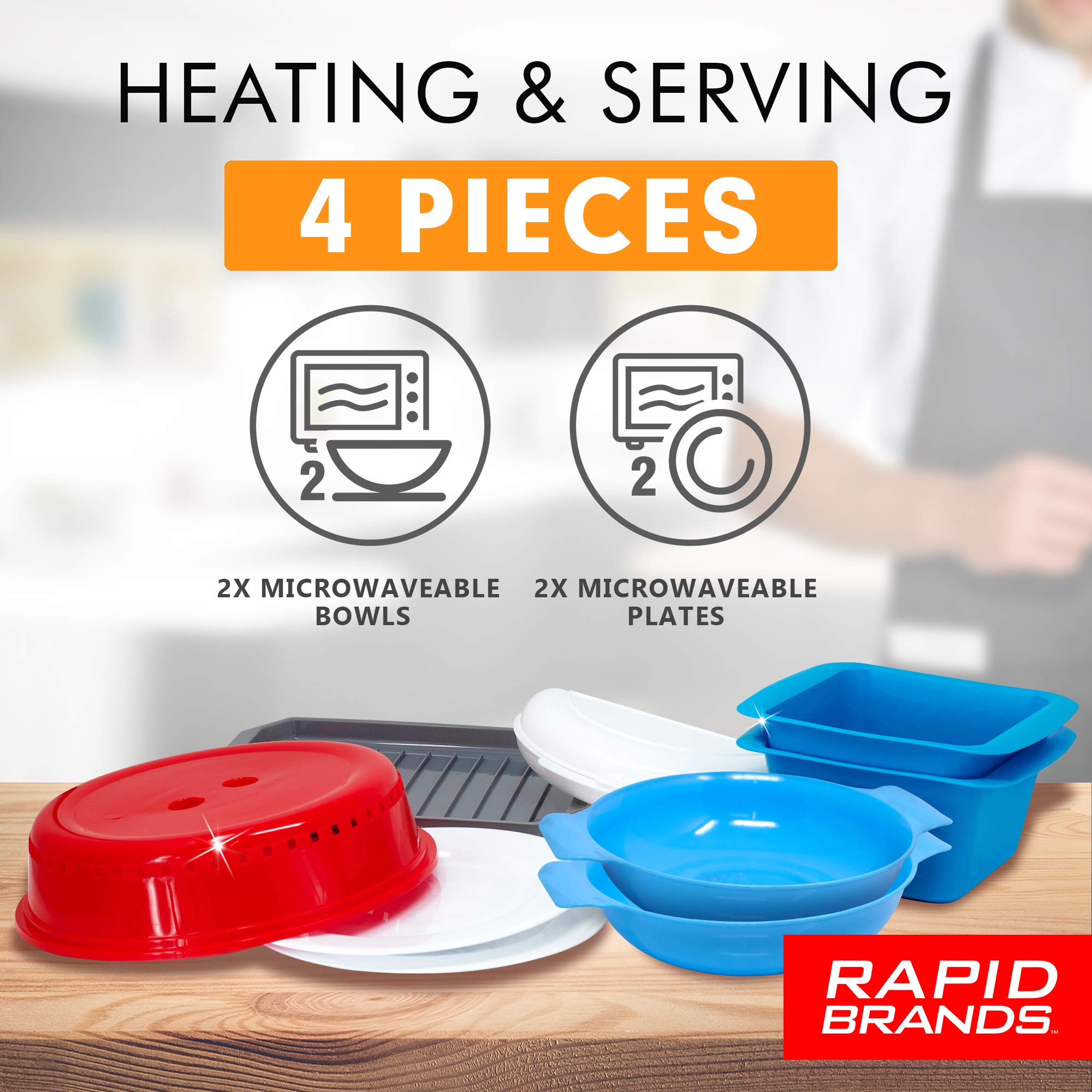 Rapid Brands Deluxe 9-Piece Microwave Cookware & Dinnerware Set | Perfect for Dorm, Small Kitchen, or Office | Dishwasher-Safe,