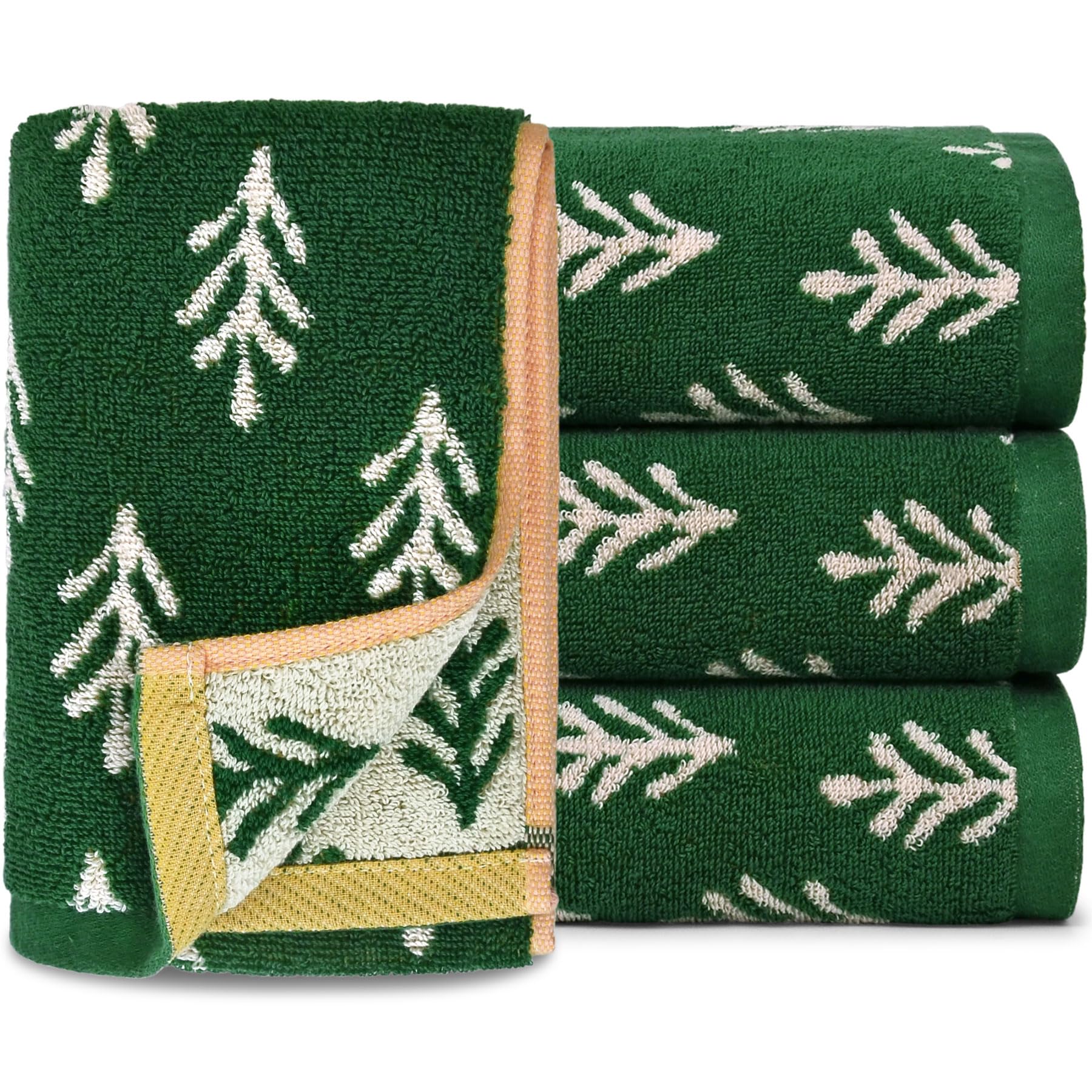 Jacquotha Green Cotton Hand Towels For Kitchen 4 Pack, Christmas Towels Bathroom Holiday Decorations Gifts With Funny Trees, Abs