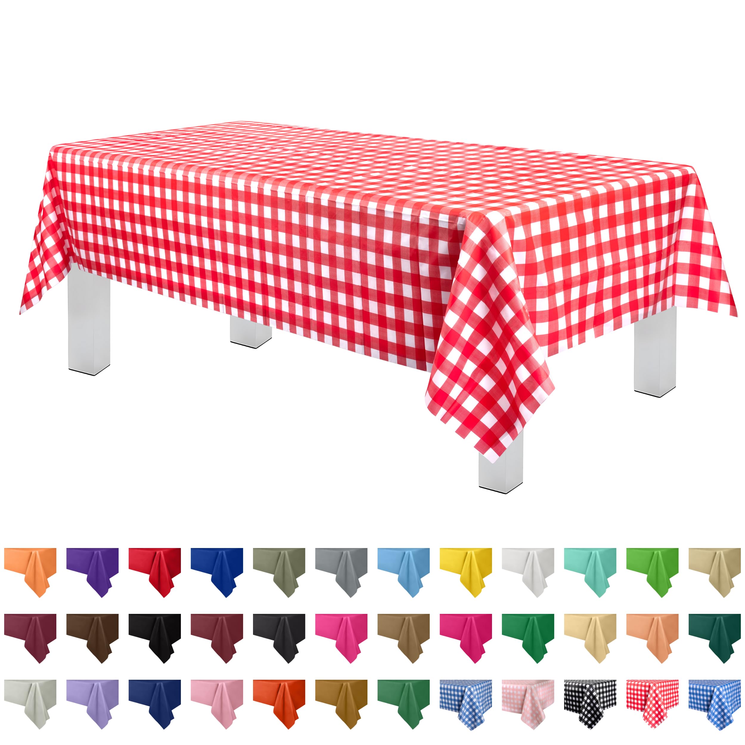 Grandipity Red Gingham Checkered Plastic Table Cloth Disposable (6 Pk) 54In X 108In Plastic Tablecloths For Rectangle Tables - P
