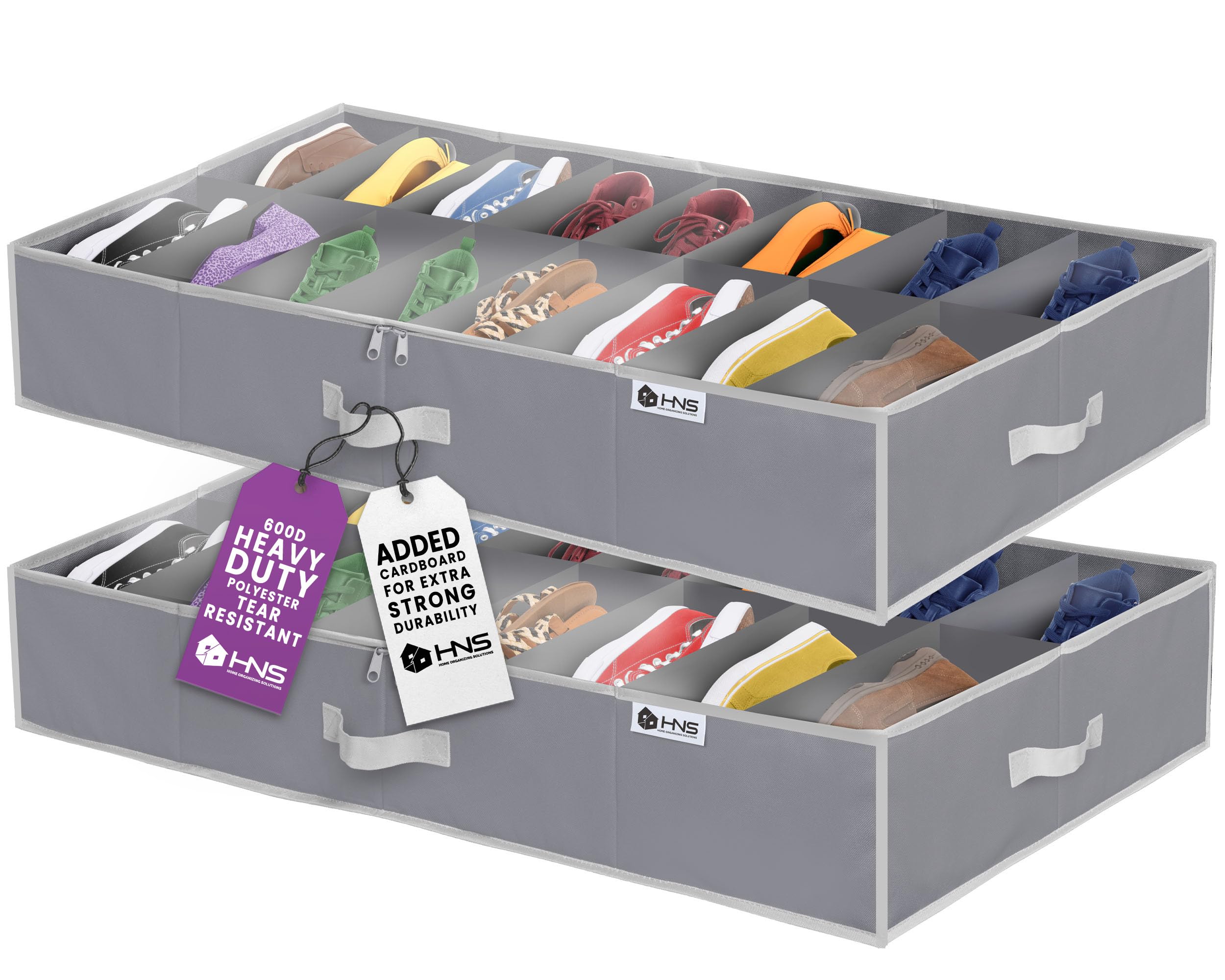 Under Bed Shoe Storage Organizer - Set of 2 - TEAR-RESISTANT Heavy Duty 600D Material - Fits All Styles Men 's and Women 's Shoe