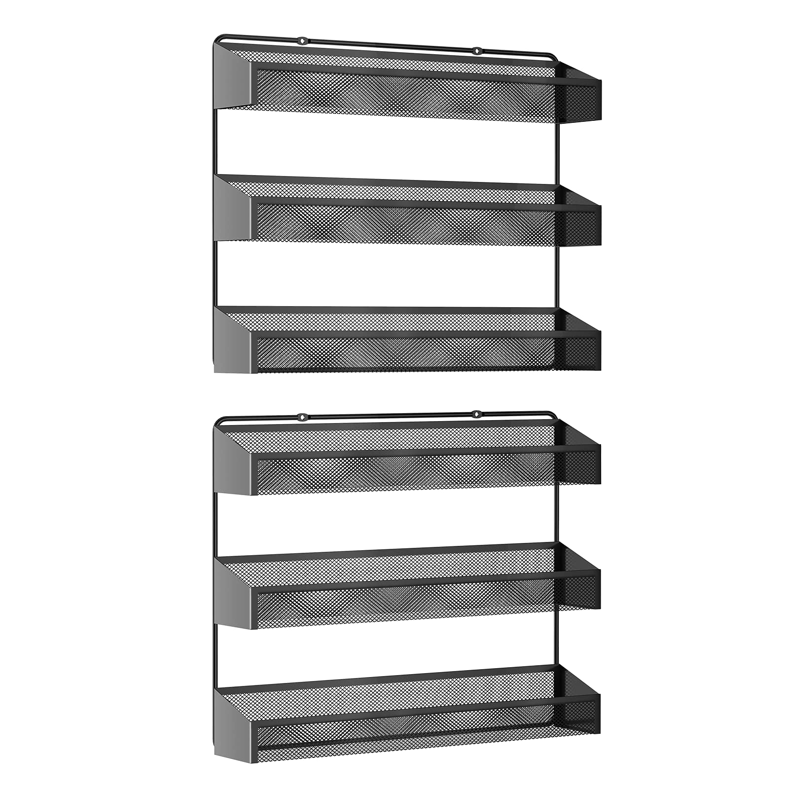 AULEDIO 2 Pack Spice Rack Organizer, 3 Tier Counter-top Stand or Wall Mounted Storage Rack Hanging Shelf for Kitchen Cabinet, Cu
