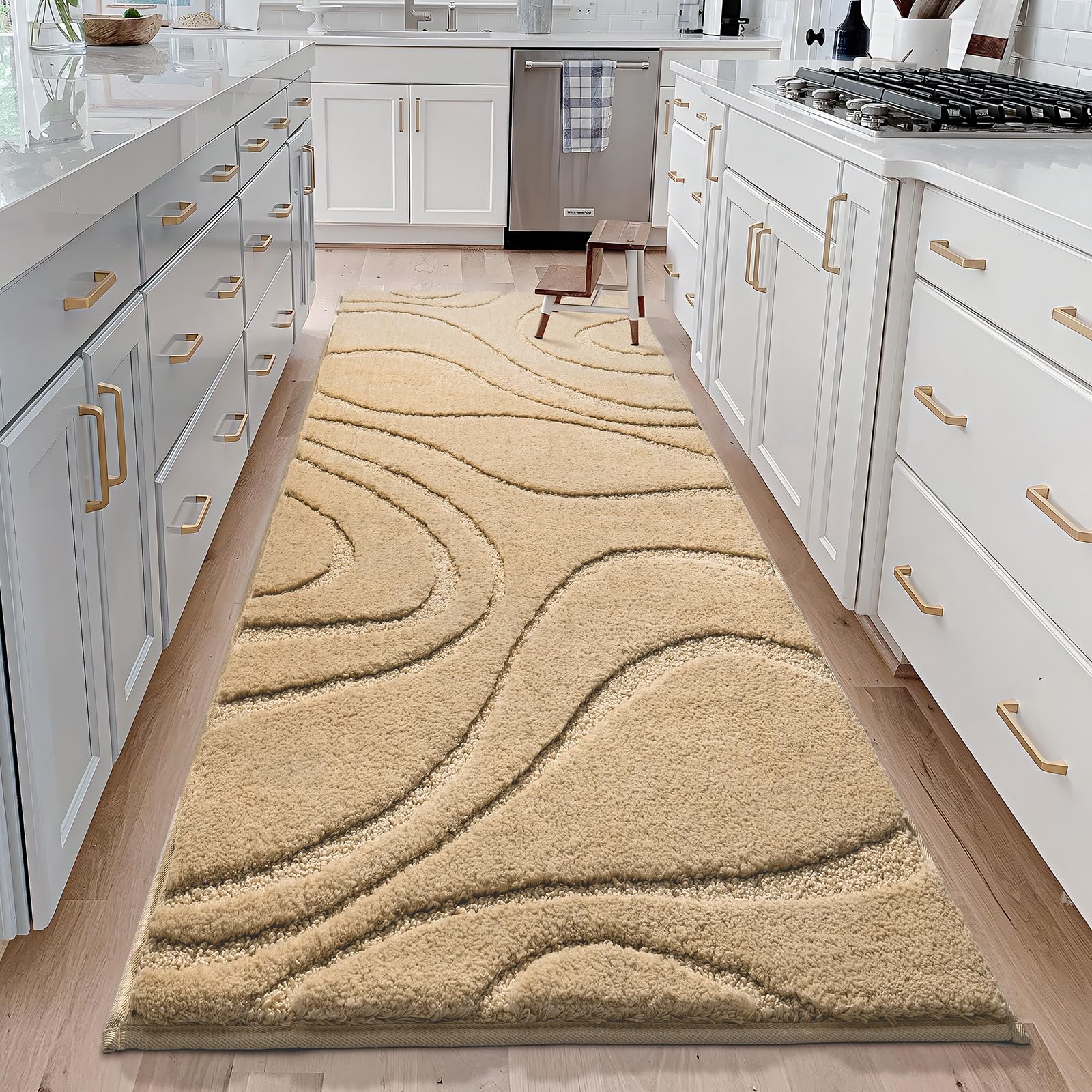 Dexde Bathroom Rugs Runner 24 X 60 Inch, Extra Long Bathroom Rug Non-Slip, Machine Washable Bath Mats Rug, Beige Soft Carpets Fo