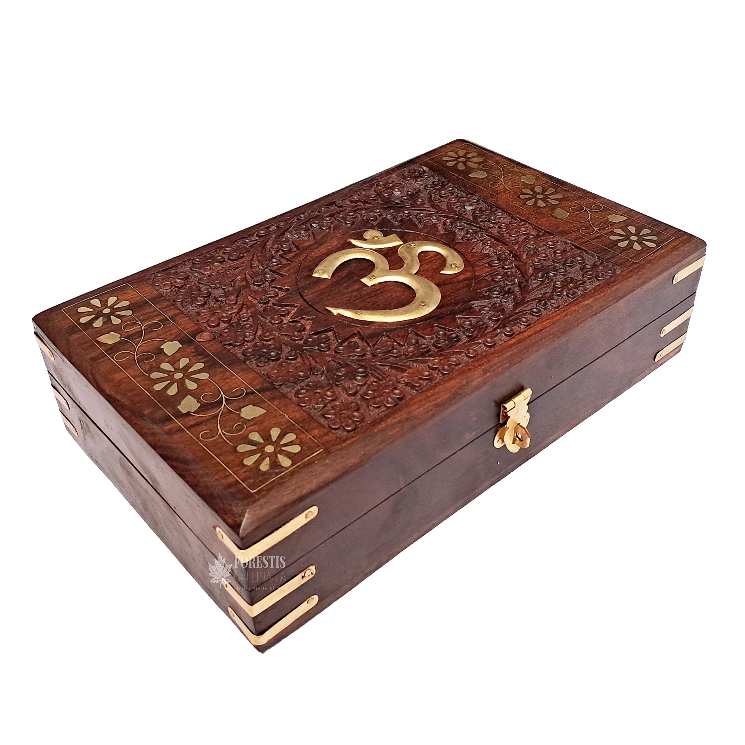 FORESTIS GALLINARIA Exquisitely Hand Brass-Filled Wooden OM Box for Good Luck| Jewellery Box| Handmade Decorative Case| Kit (10x