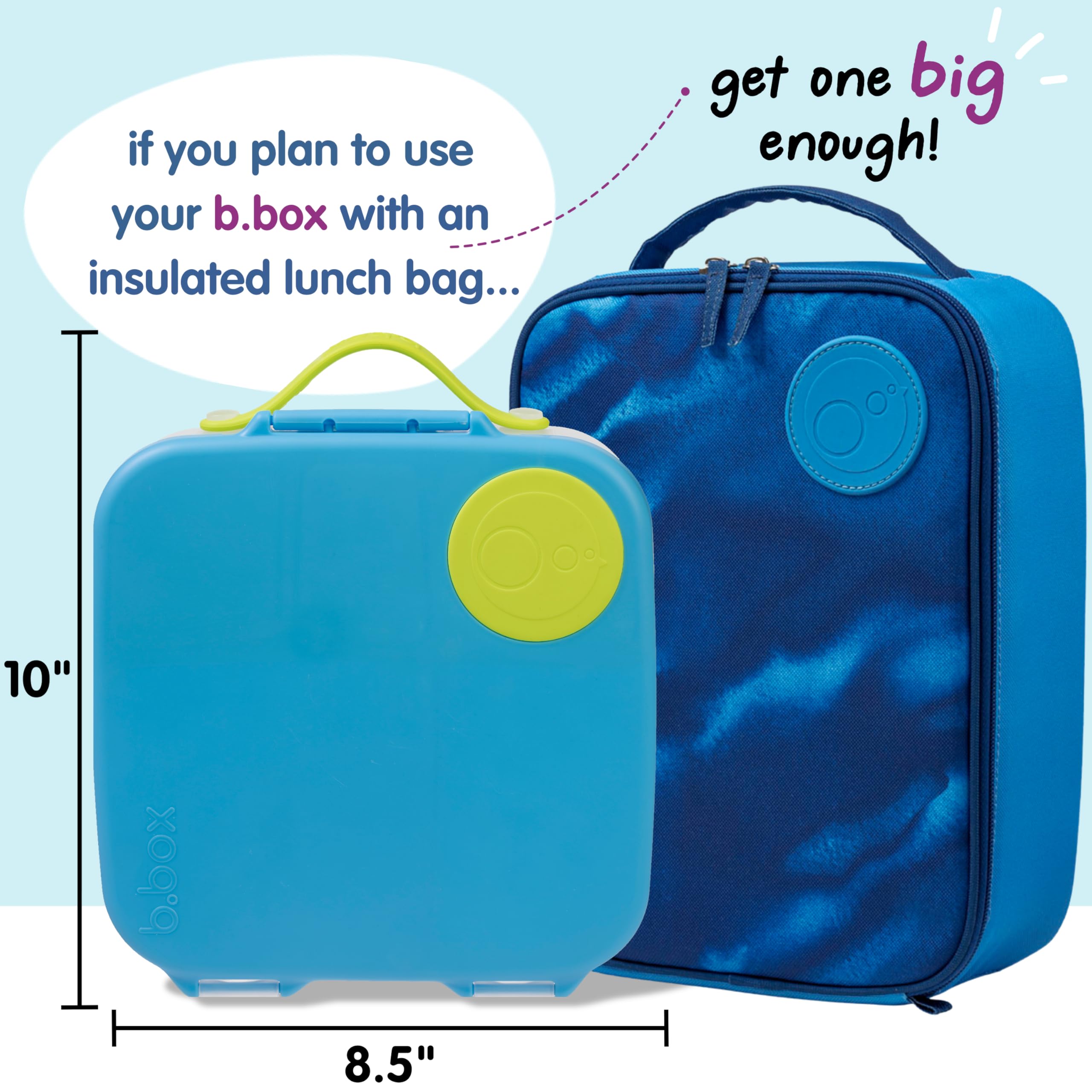 B.Box Lunch Box For Kids: Jumbo Bento Box W/ 4 Compartments (2 Leak Proof), Removable Divider, Gel Cold Pack. Older Kids & Big E