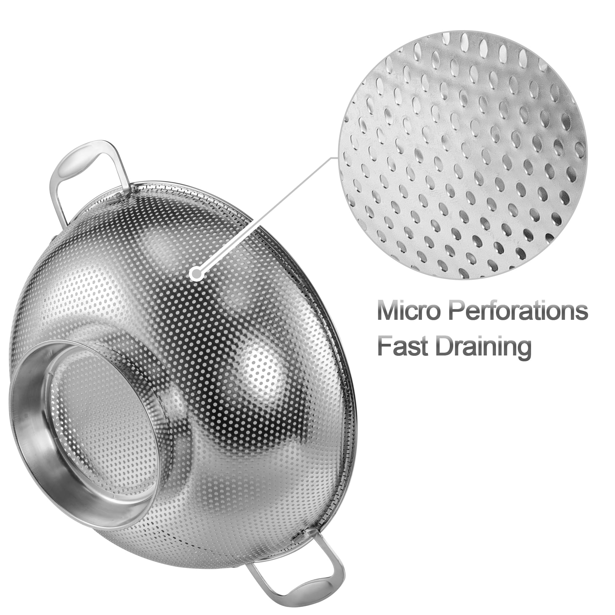 Extra Large 6-Qt Colander, 18/8 Stainless Steel Mesh Strainer For Kitchen, Food Sieve With Riveted Handles And Self-Draining Sol
