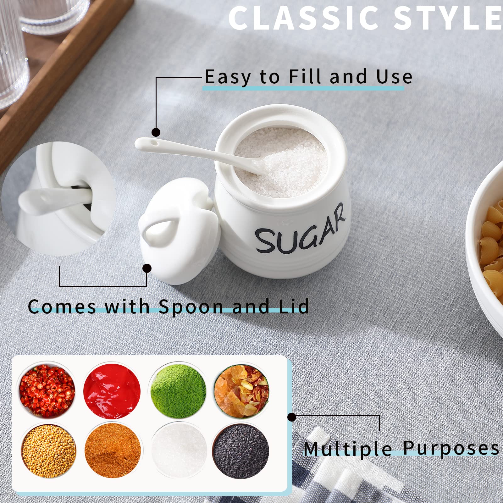 Haotop Porcelain Sugar Bowl With Lid And Spoon 12Oz (White)