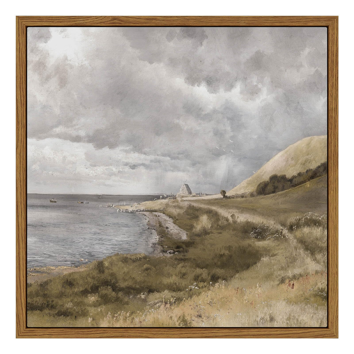 Insimsea Square Framed Canvas Wall Art, Scenery Home Decor Rustic Classical Coastal Landscape Sky Clouds Paintings, Desk Decor A
