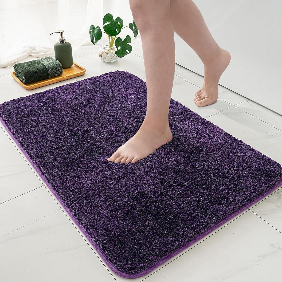 Miulee Dark Purple Bathroom Rugs Non Slip Bath Mat 24'' X 44'' Shaggy Soft Bath Rug Plush Microfiber Absorbent Water For Shower